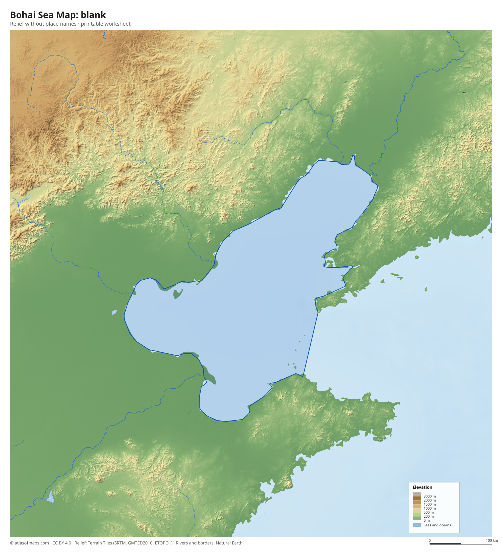 Bohai Sea Map without names