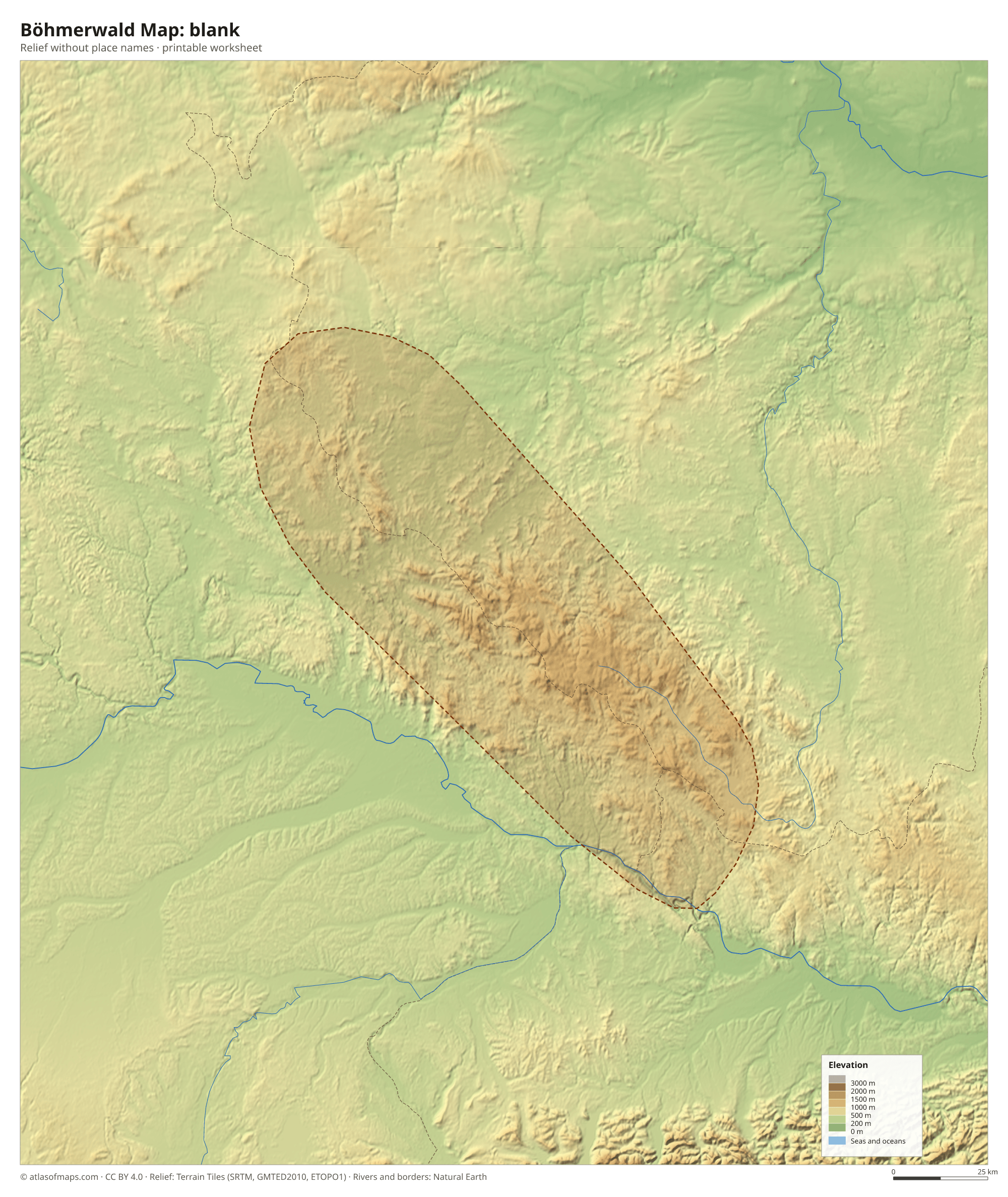 Böhmerwald Map without names