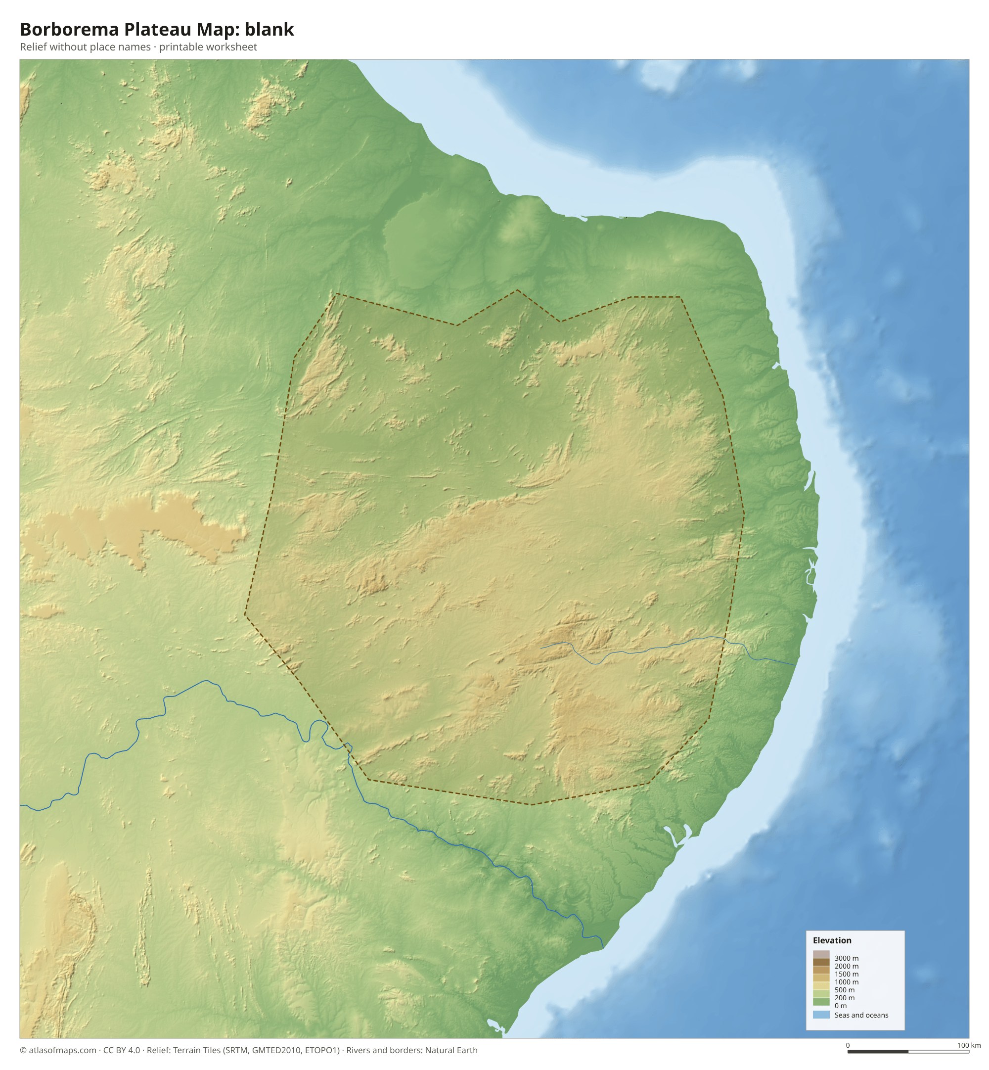 Borborema Plateau Map without names