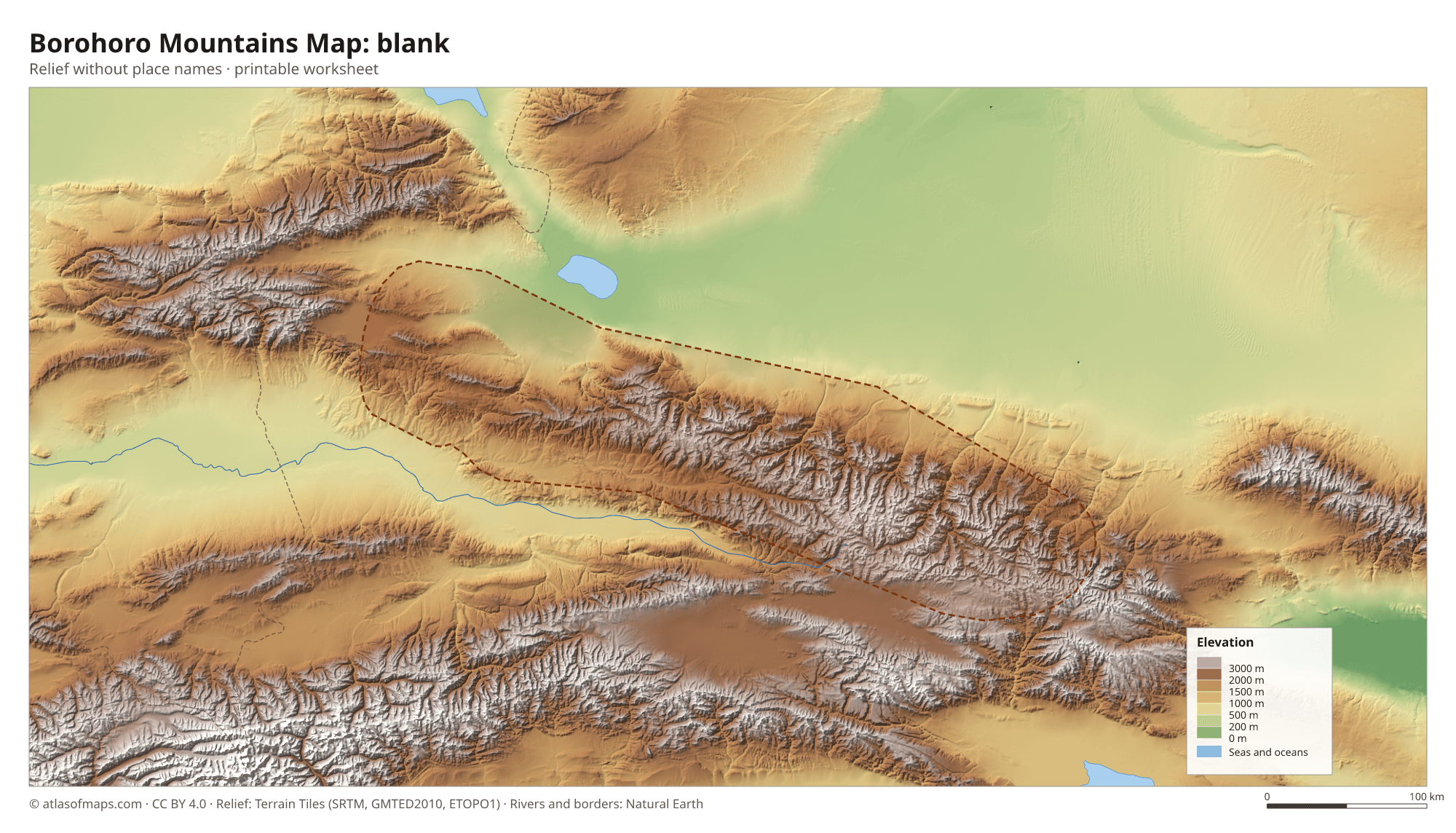 Borohoro Mountains Map without names