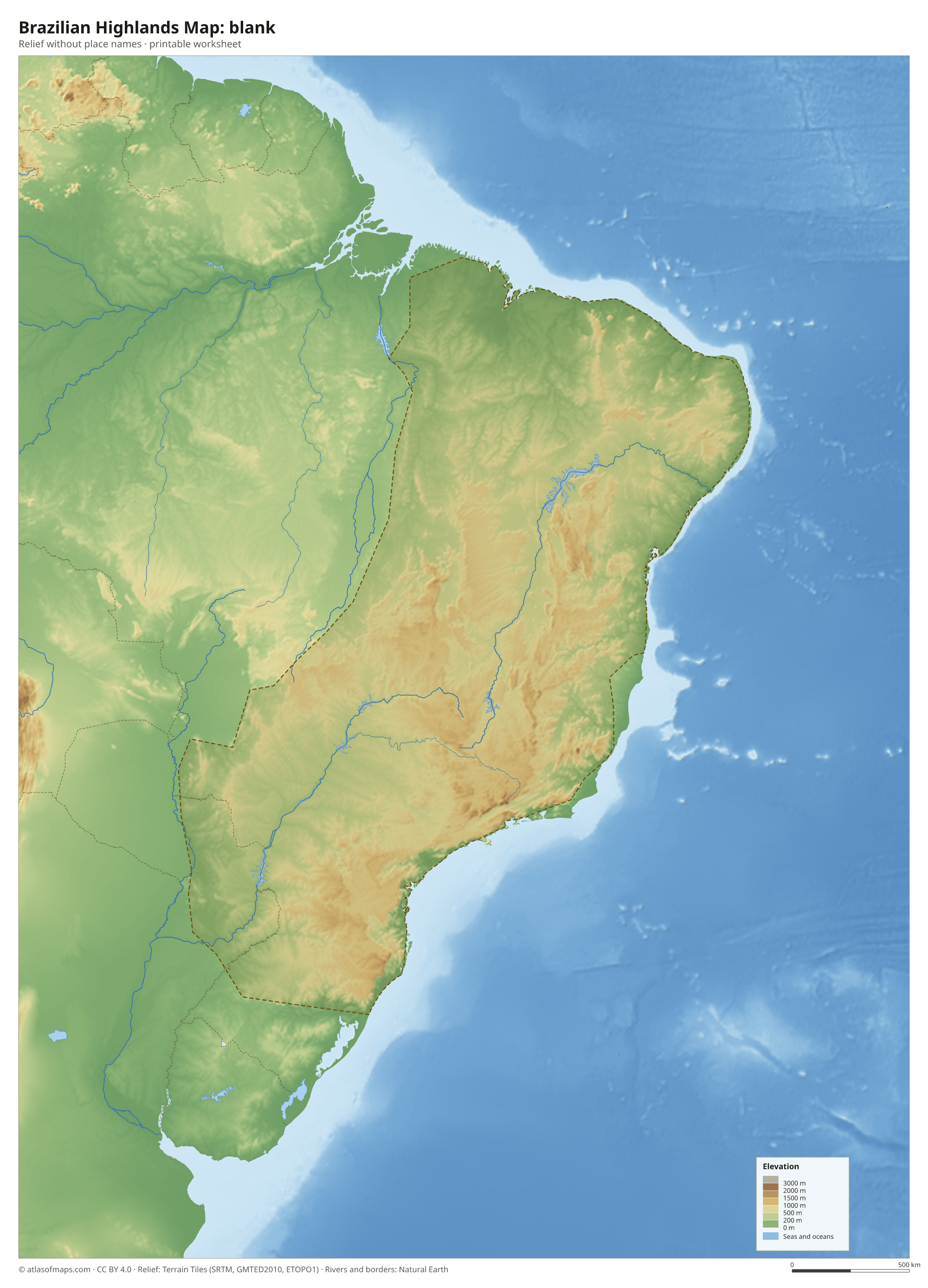 Brazilian Highlands Map without names