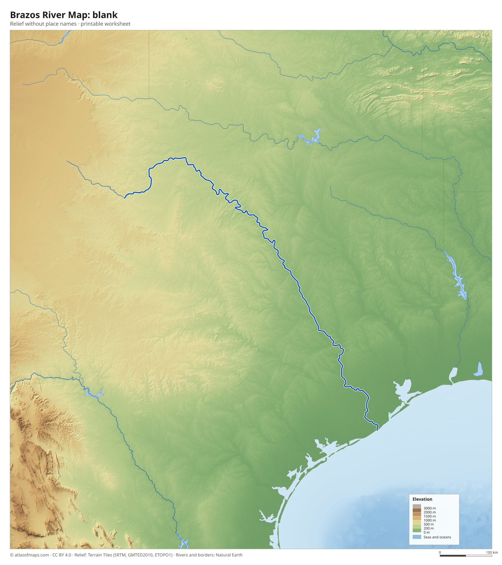 Brazos River Map without names