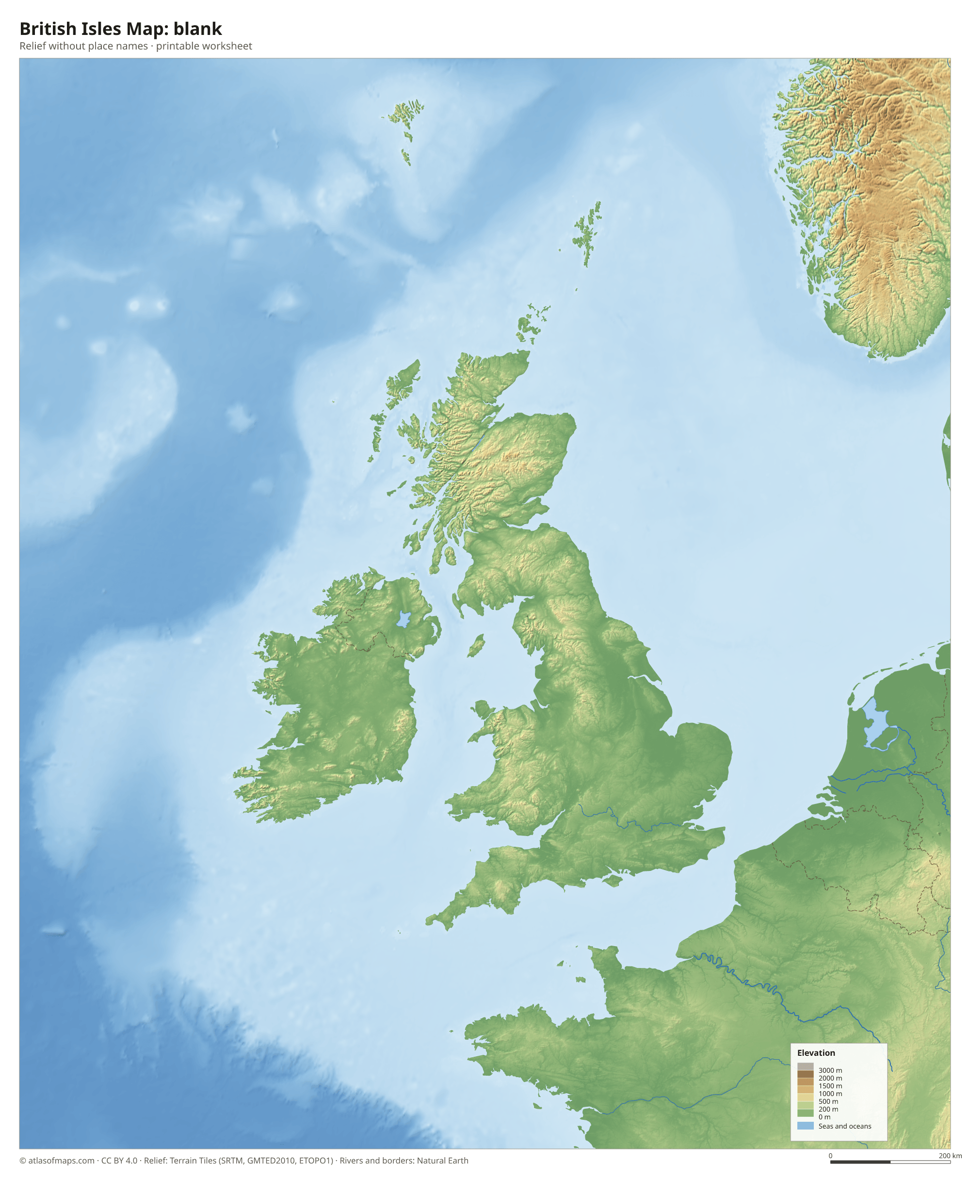 British Isles Map without names