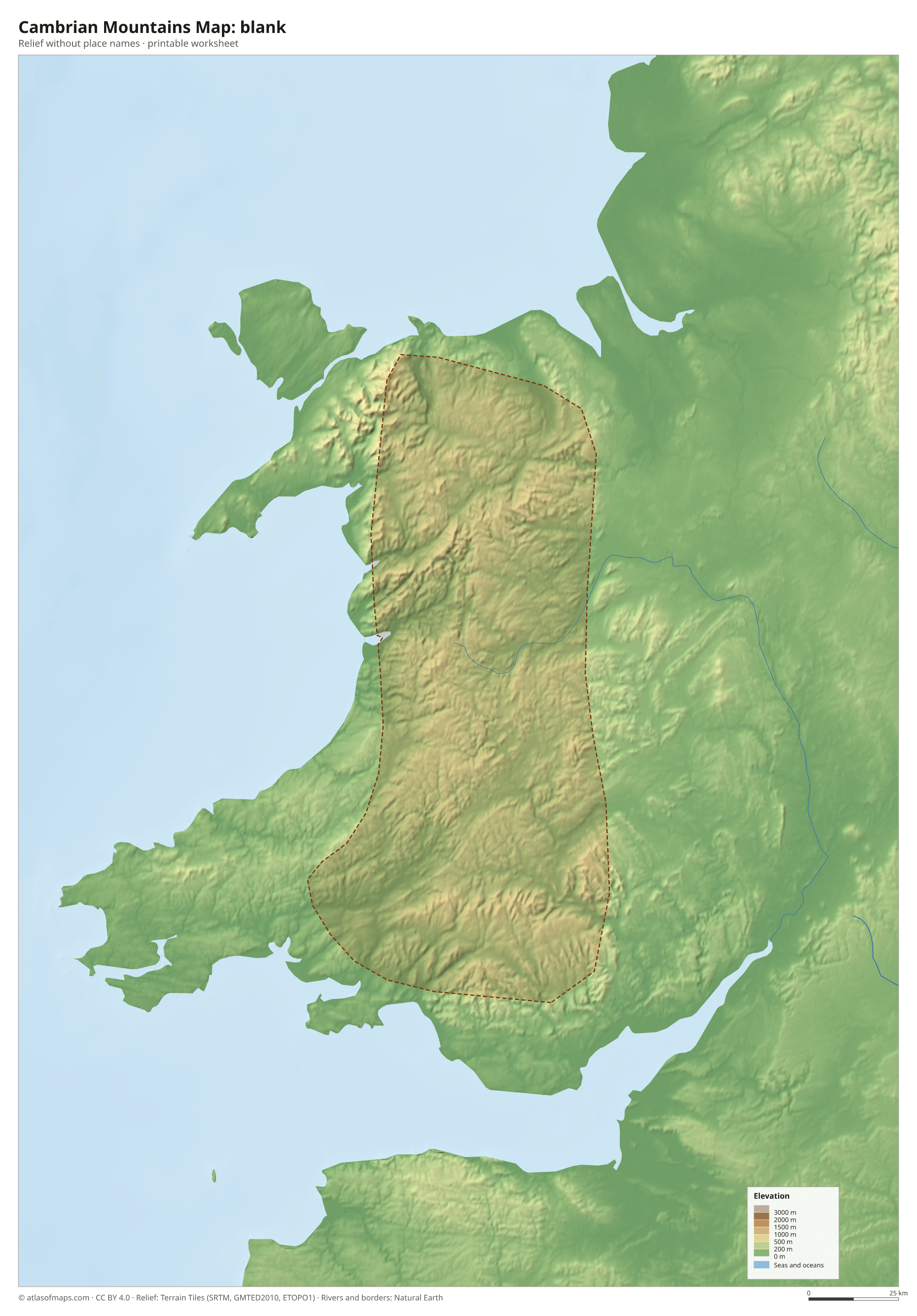 Cambrian Mountains Map without names