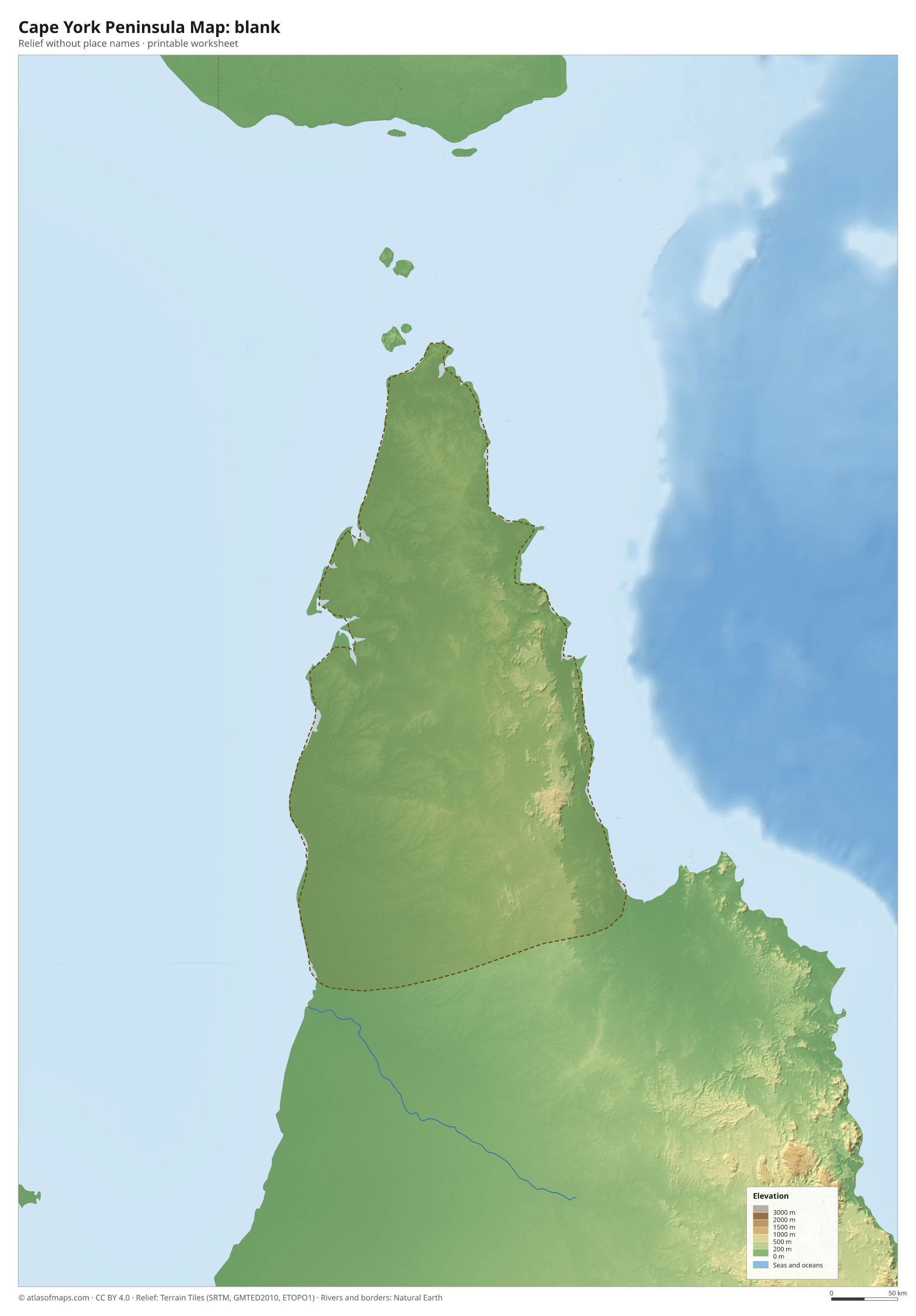 Cape York Peninsula Map without names