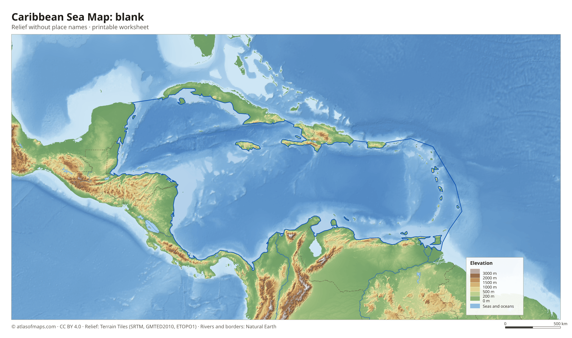 Caribbean Sea Map without names