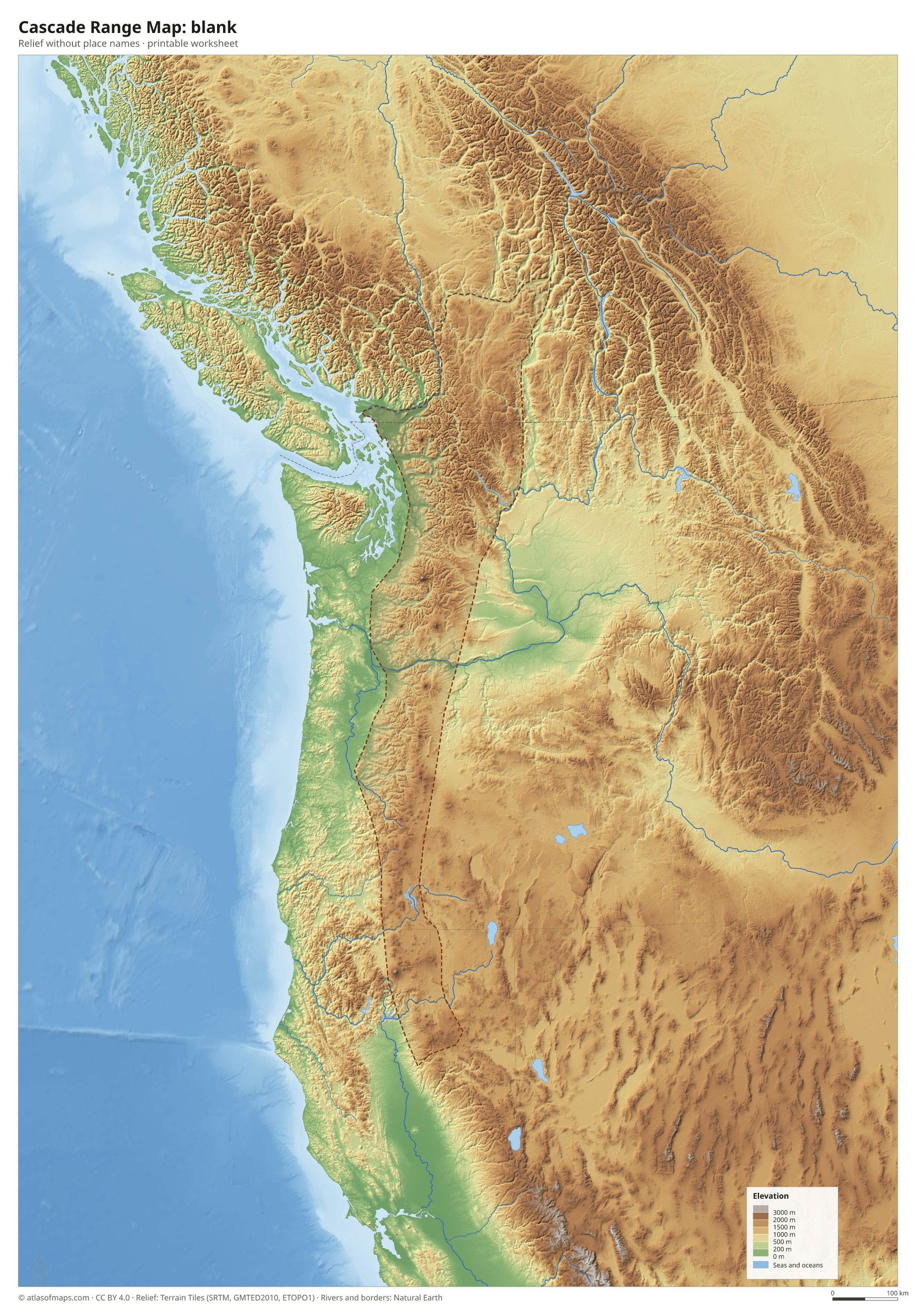 Cascade Range Map without names