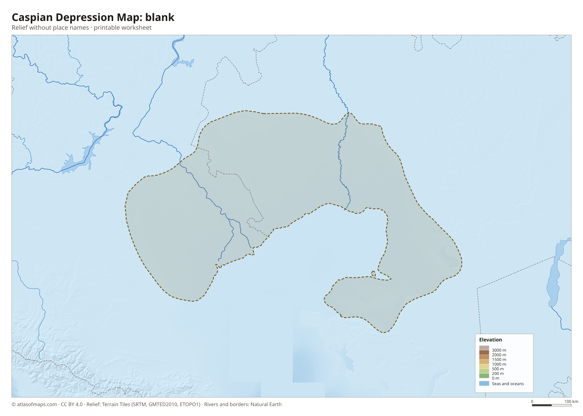 Caspian Depression Map without names