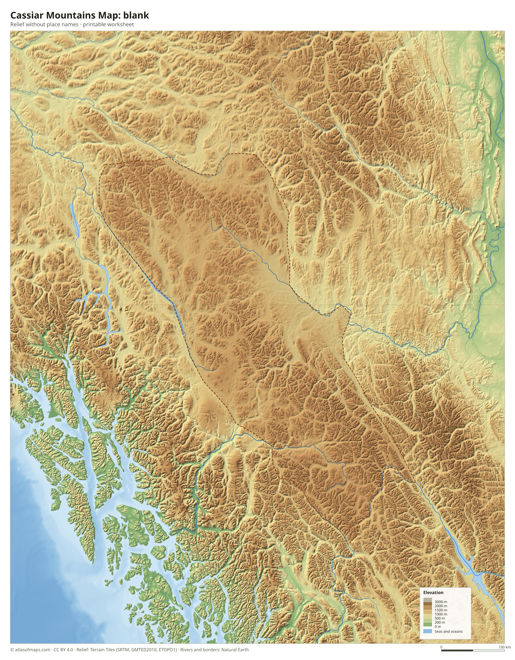 Cassiar Mountains Map without names