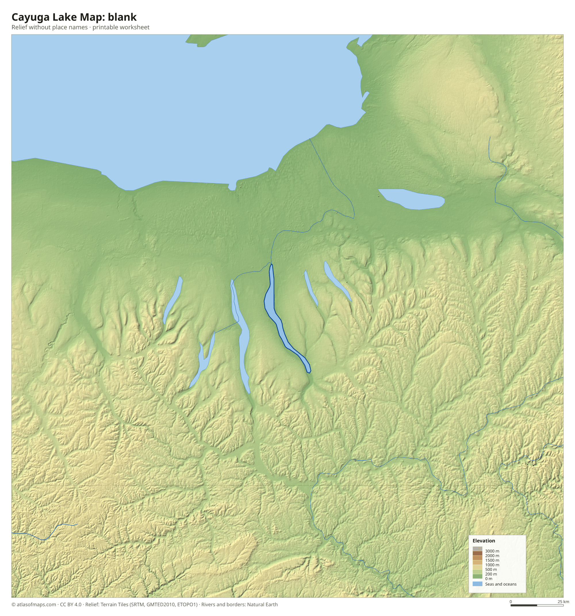 Cayuga Lake Map without names