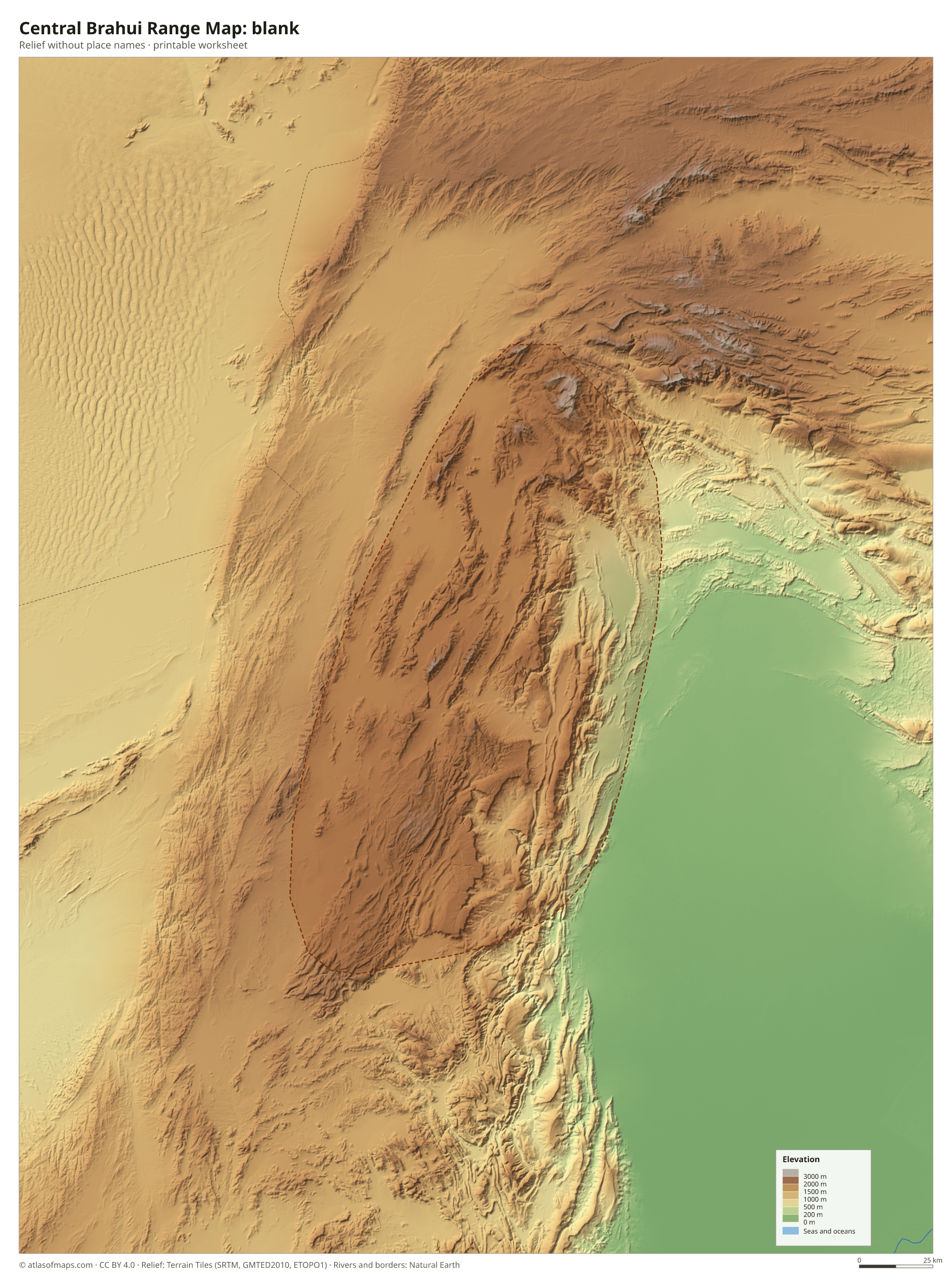 Central Brahui Range Map without names