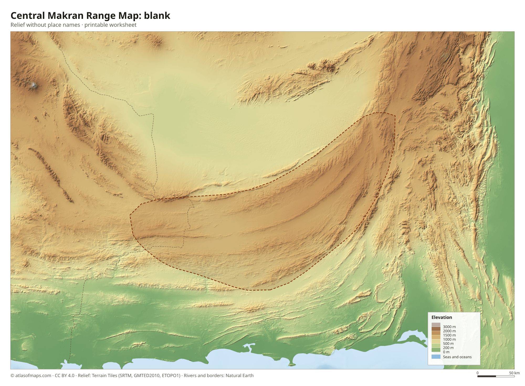 Central Makran Range Map without names