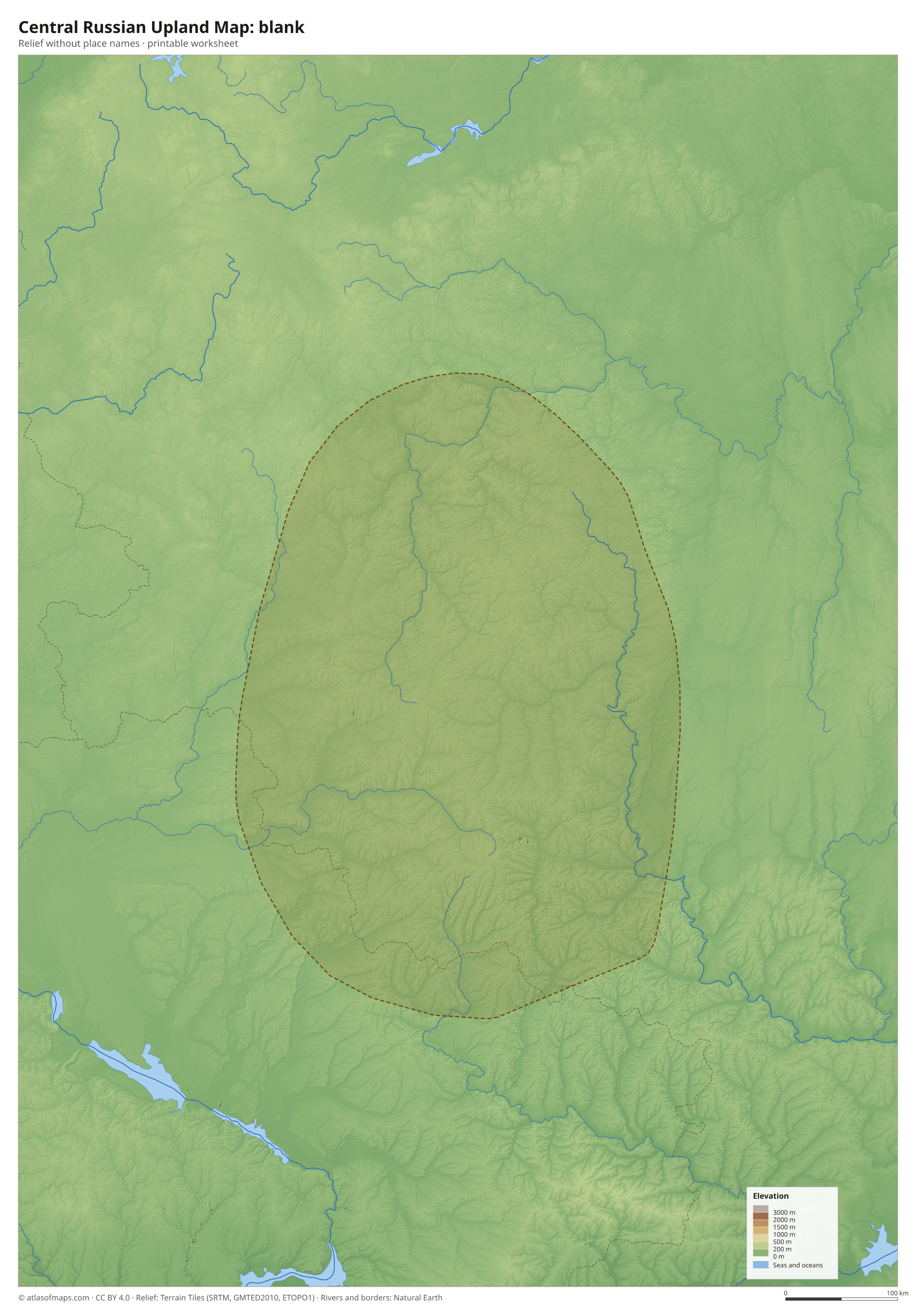 Central Russian Upland Map without names