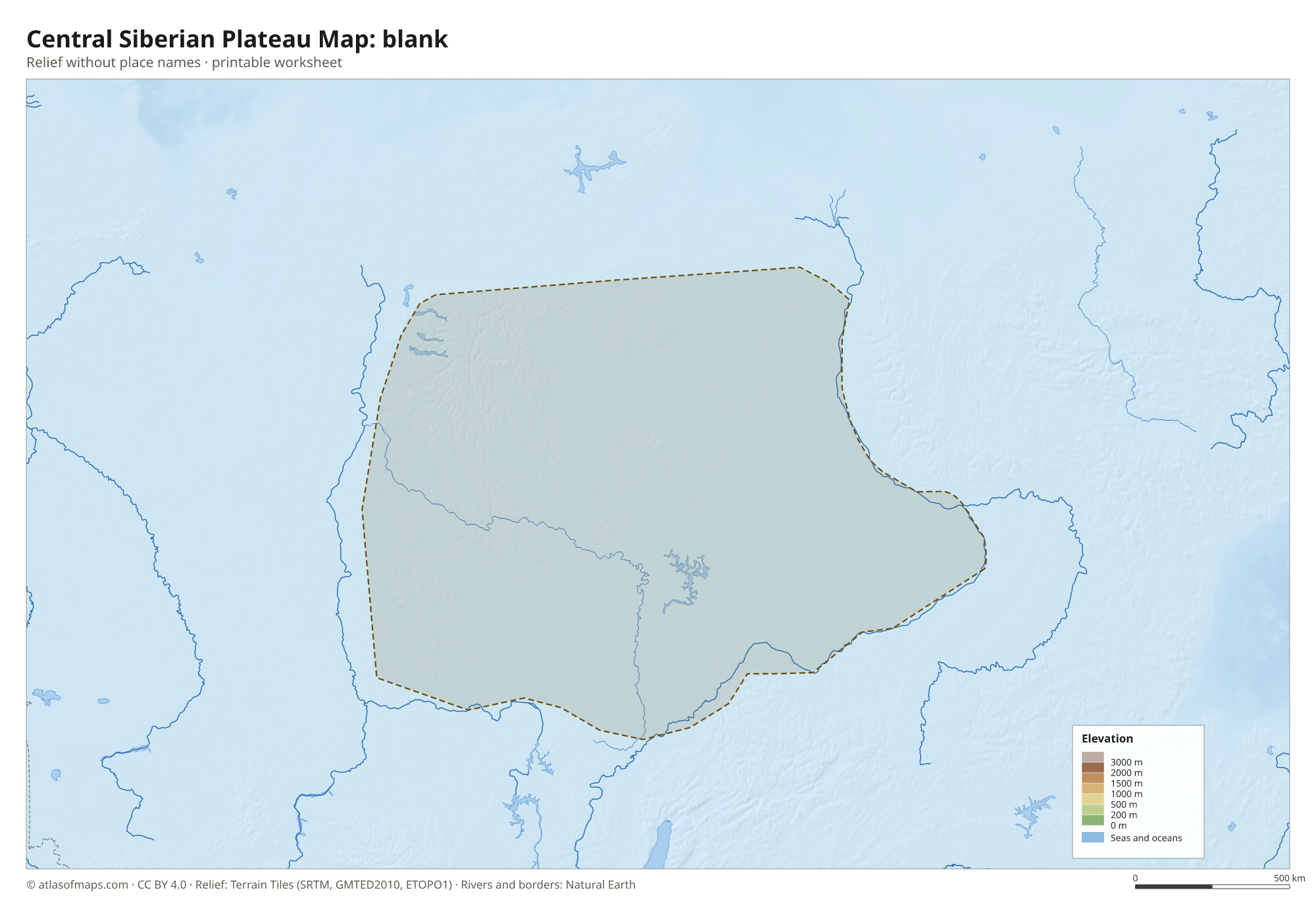 Central Siberian Plateau Map without names
