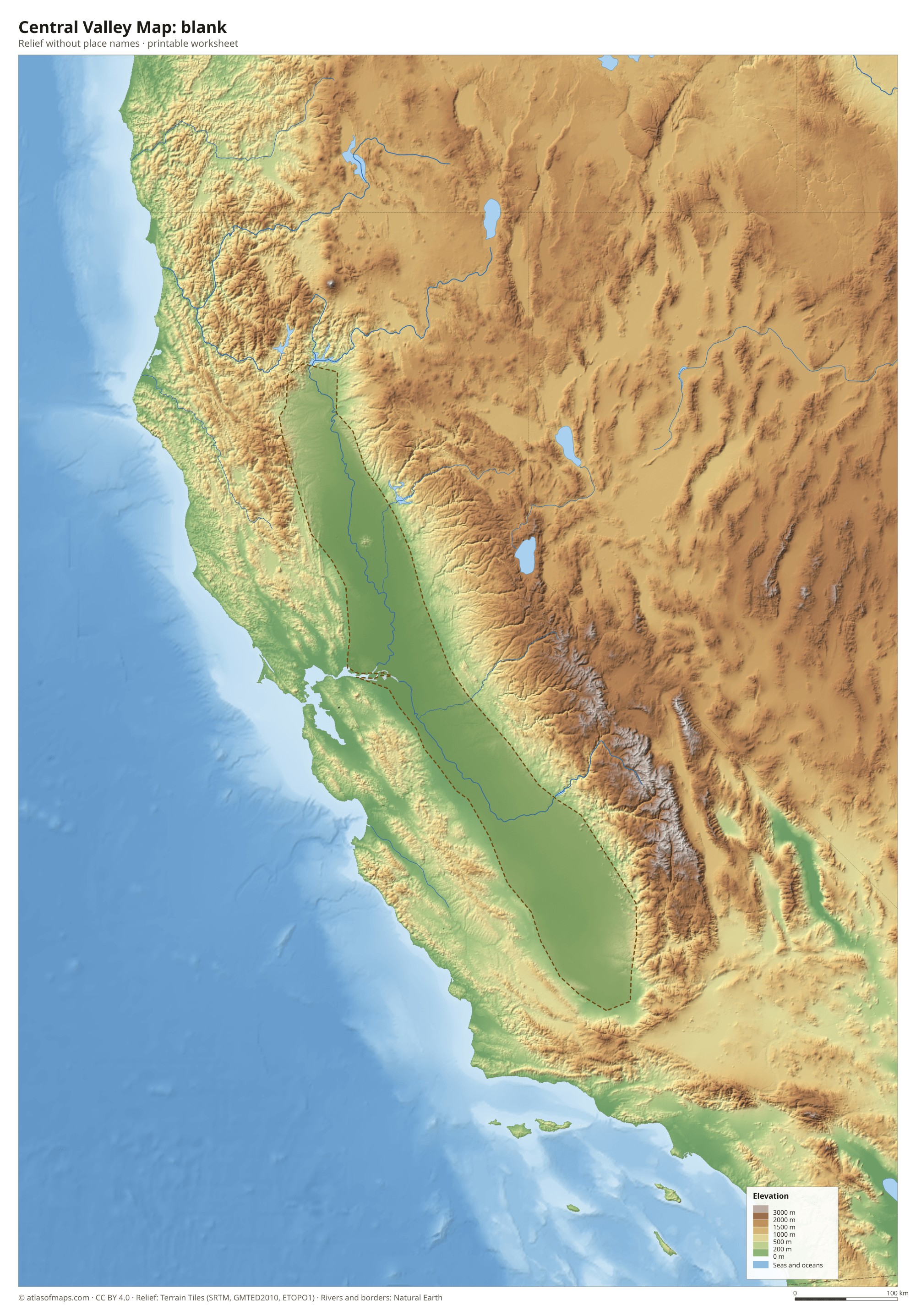 Central Valley Map without names