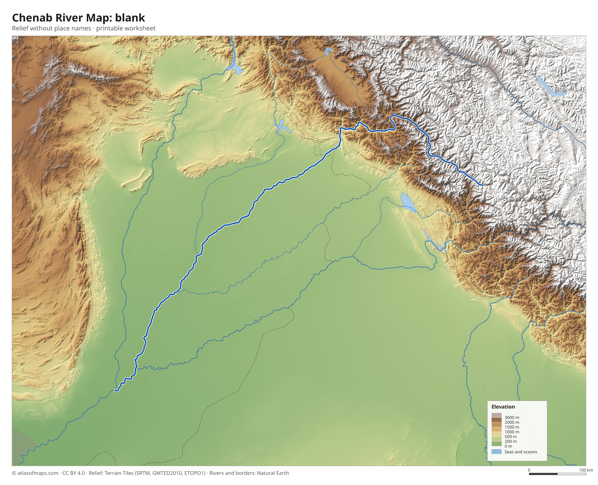 Chenab River Map without names