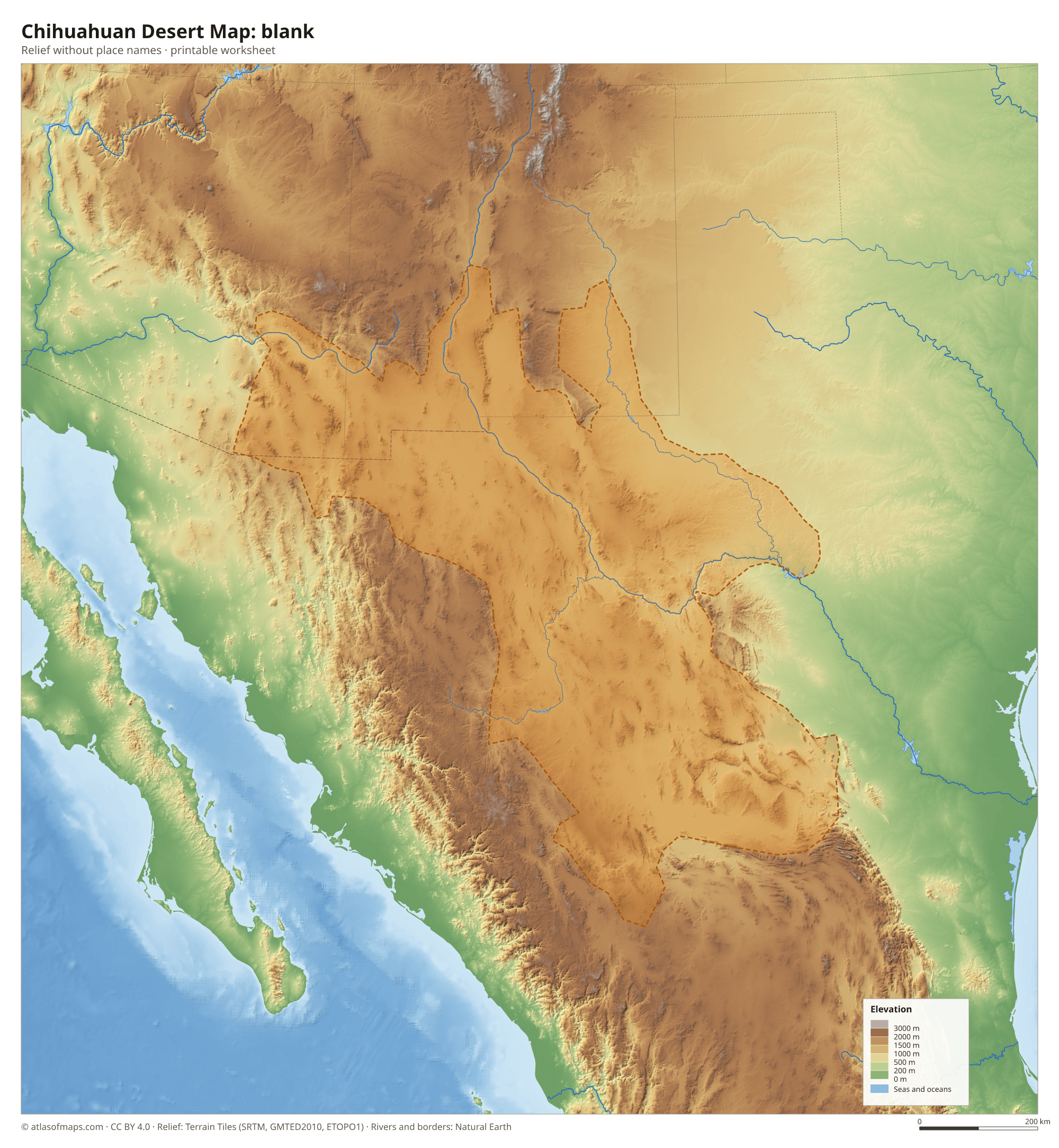 Chihuahuan Desert Map without names