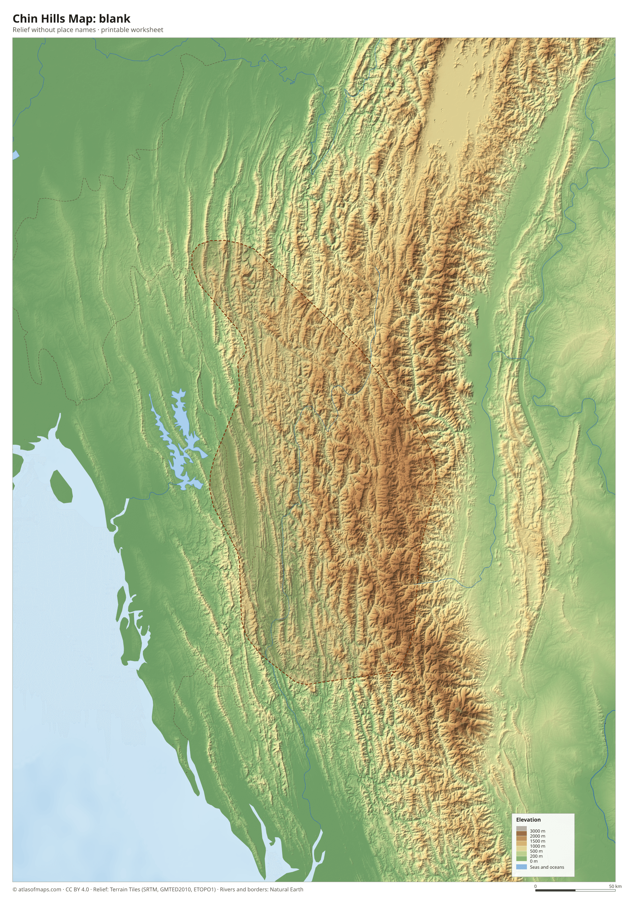 Chin Hills Map without names