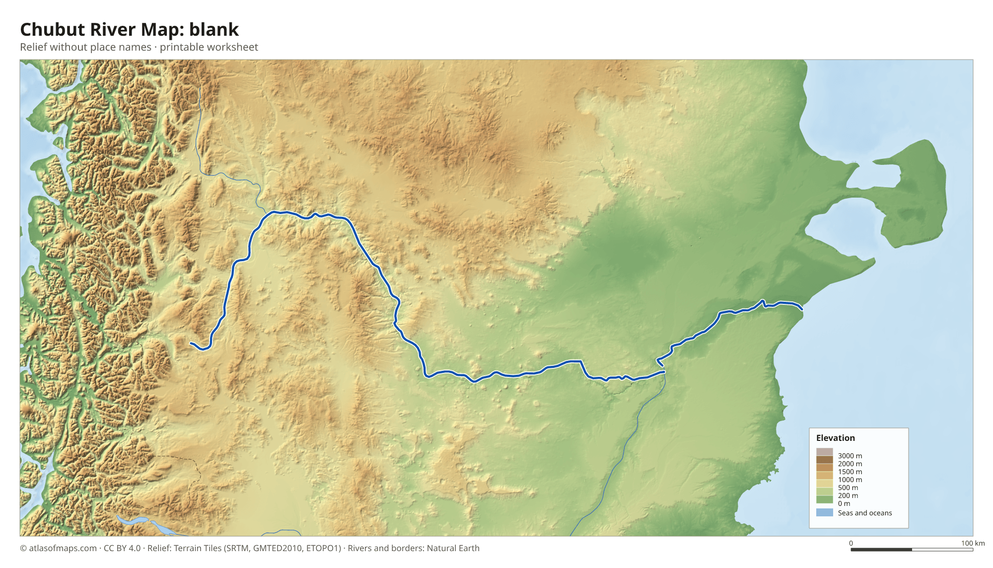 Chubut River Map without names