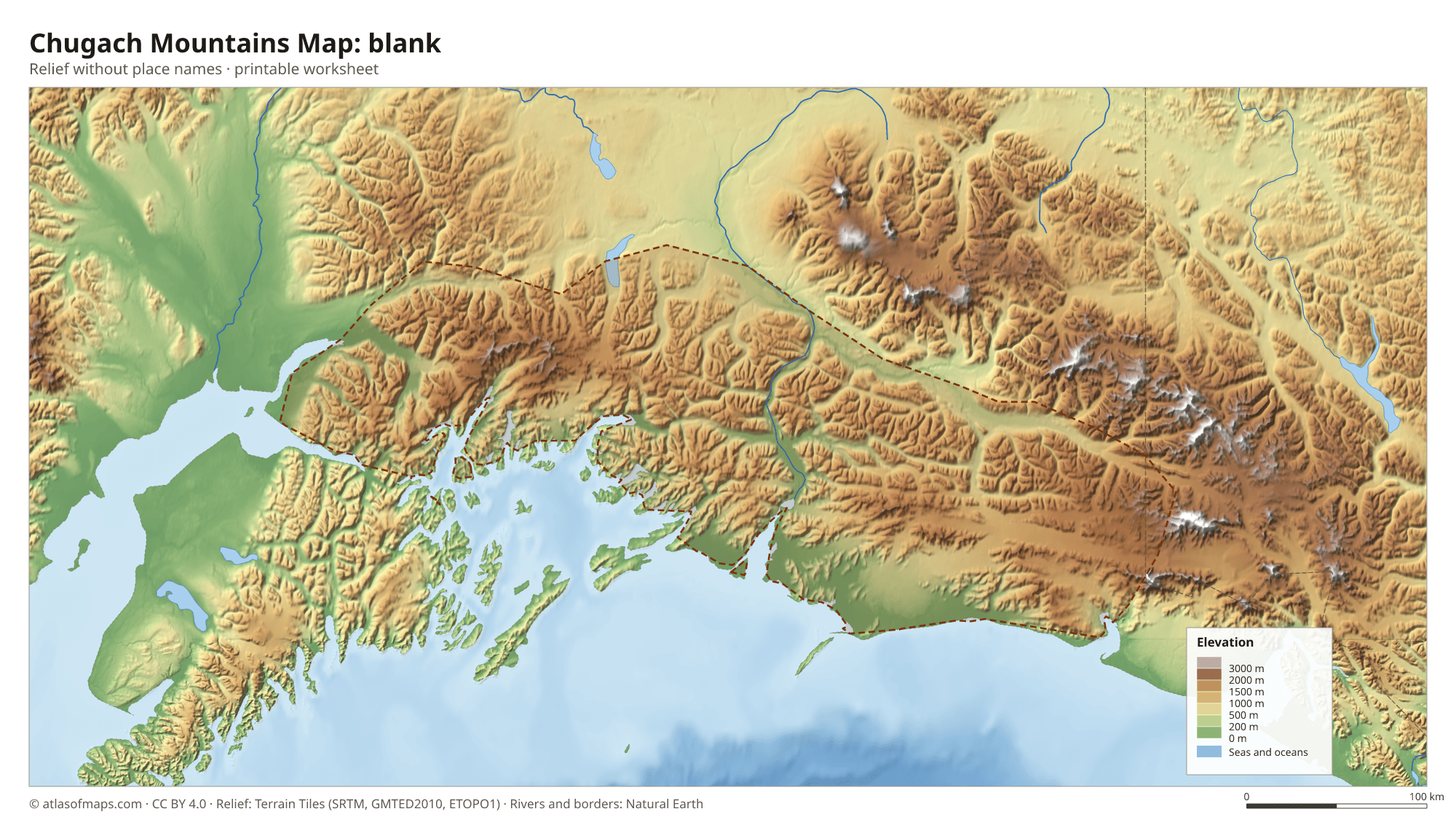 Chugach Mountains Map without names