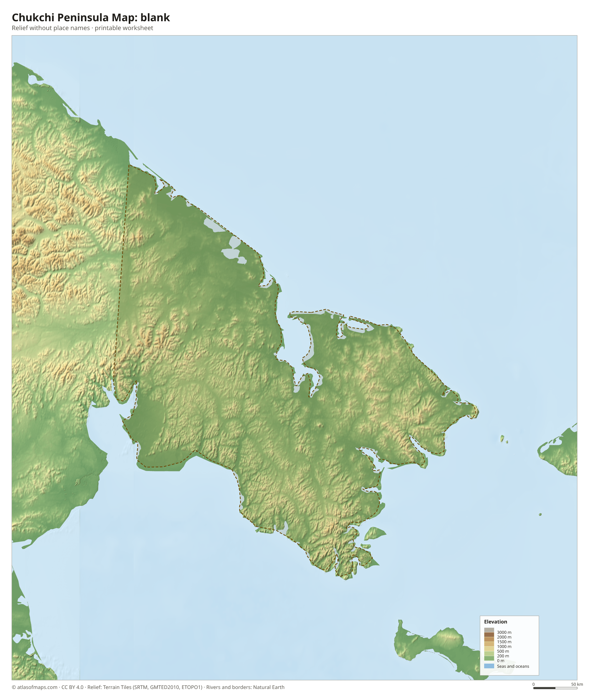 Chukchi Peninsula Map without names