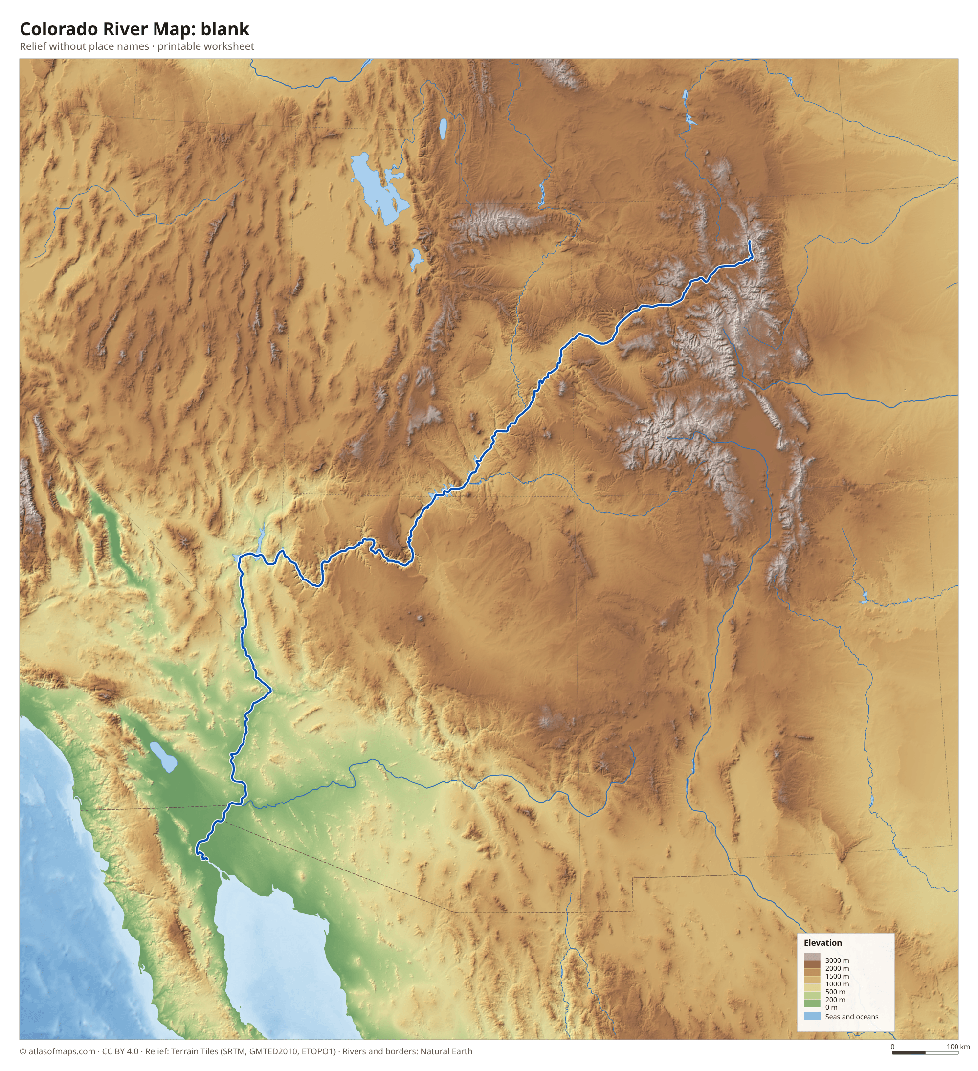 Colorado River Map without names