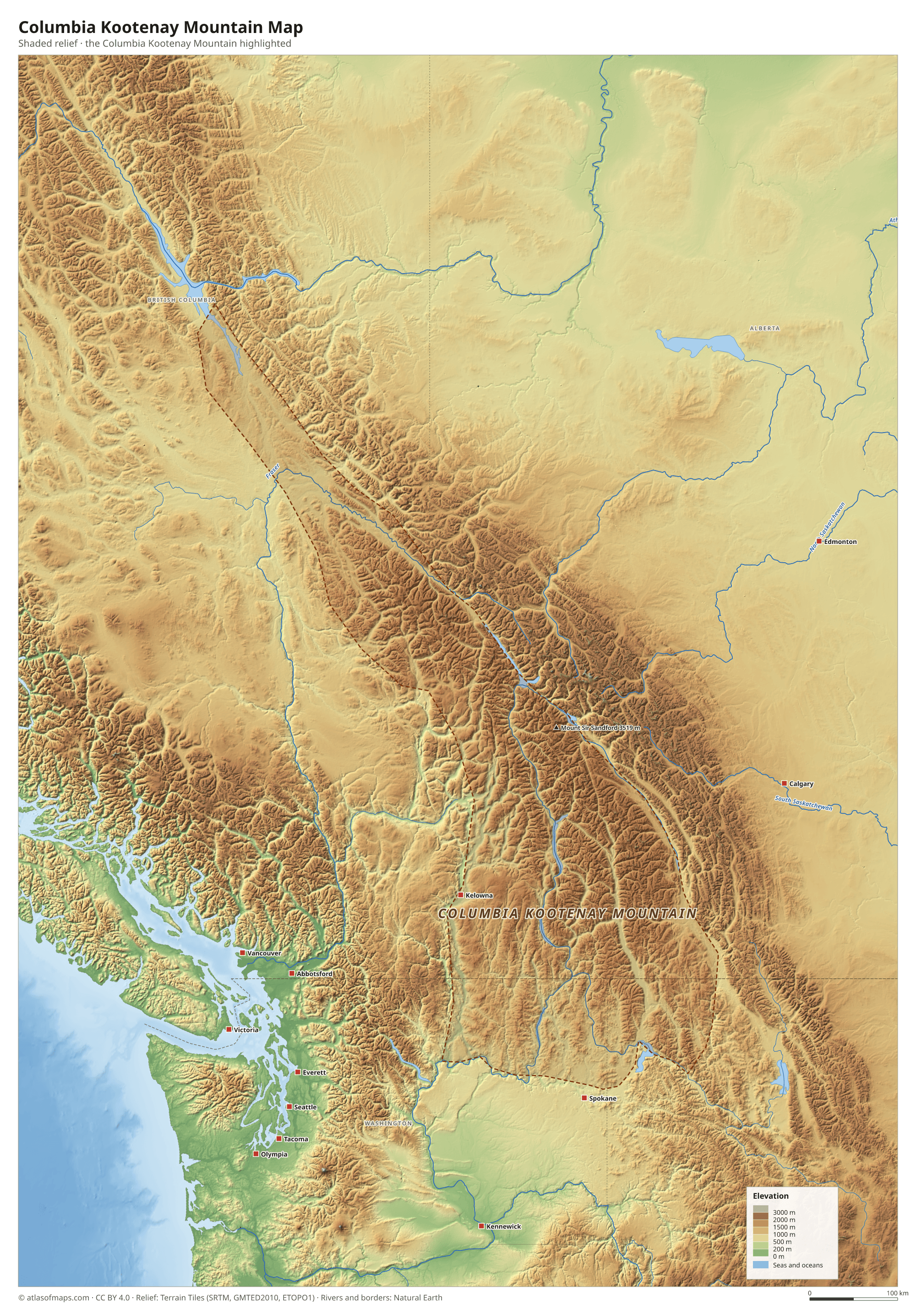 Columbia Kootenay Mountain Map