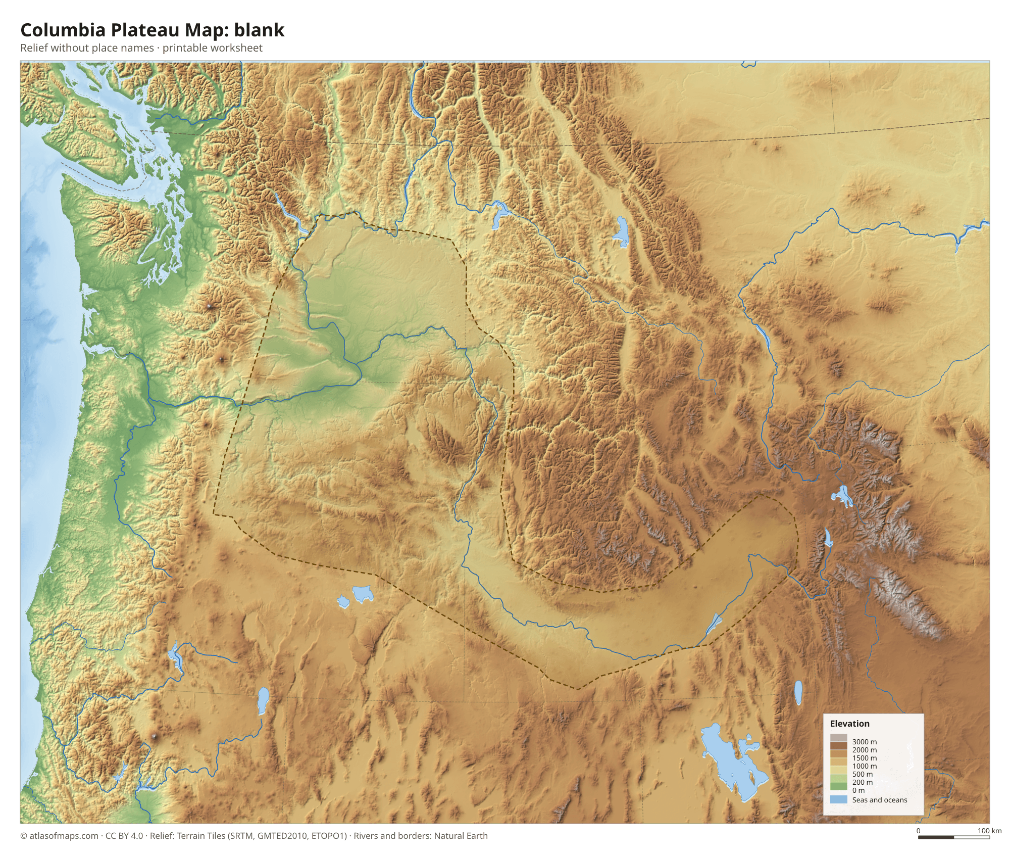 Columbia Plateau Map without names