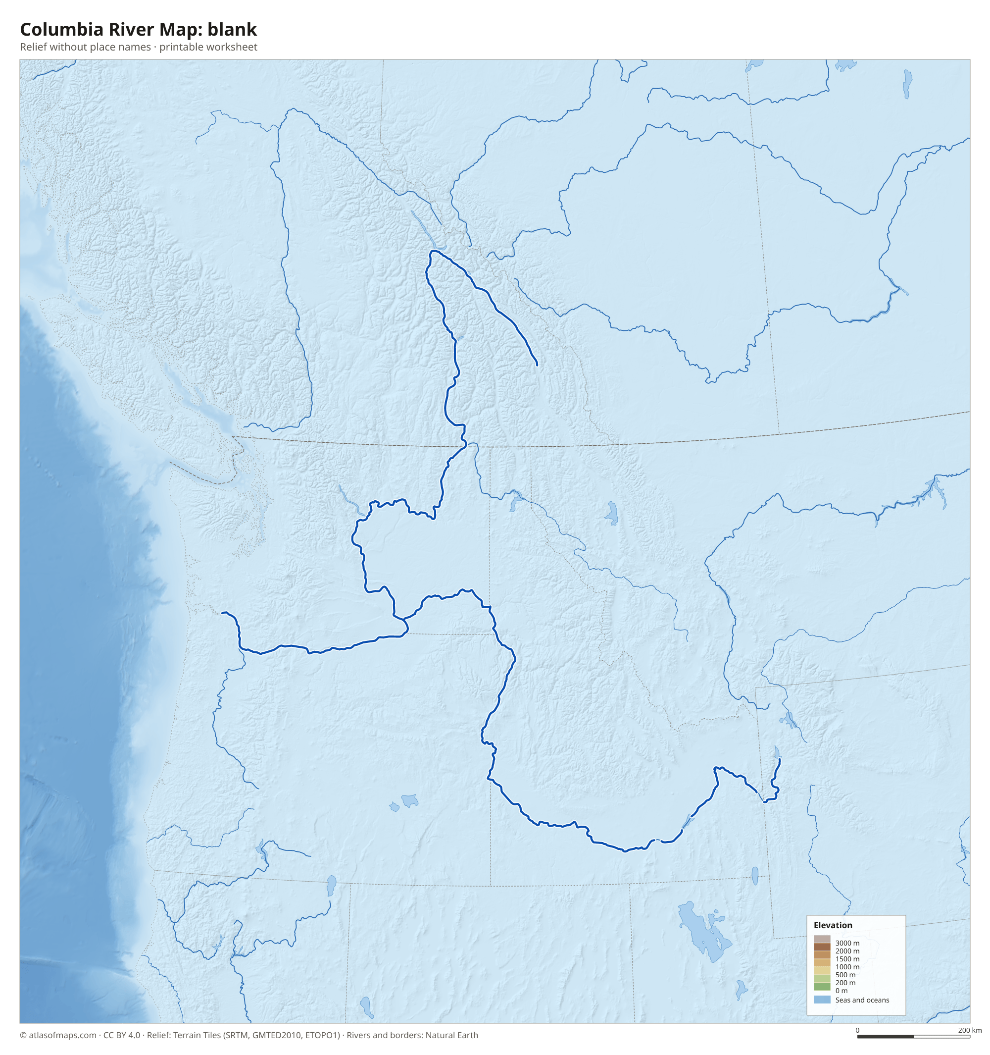 Columbia River Map without names