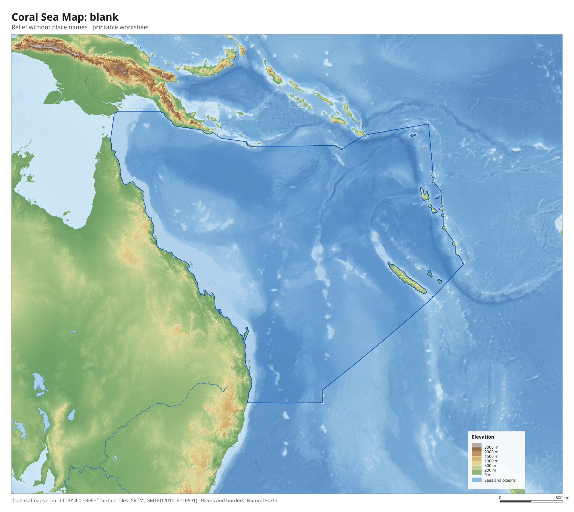 Coral Sea Map without names