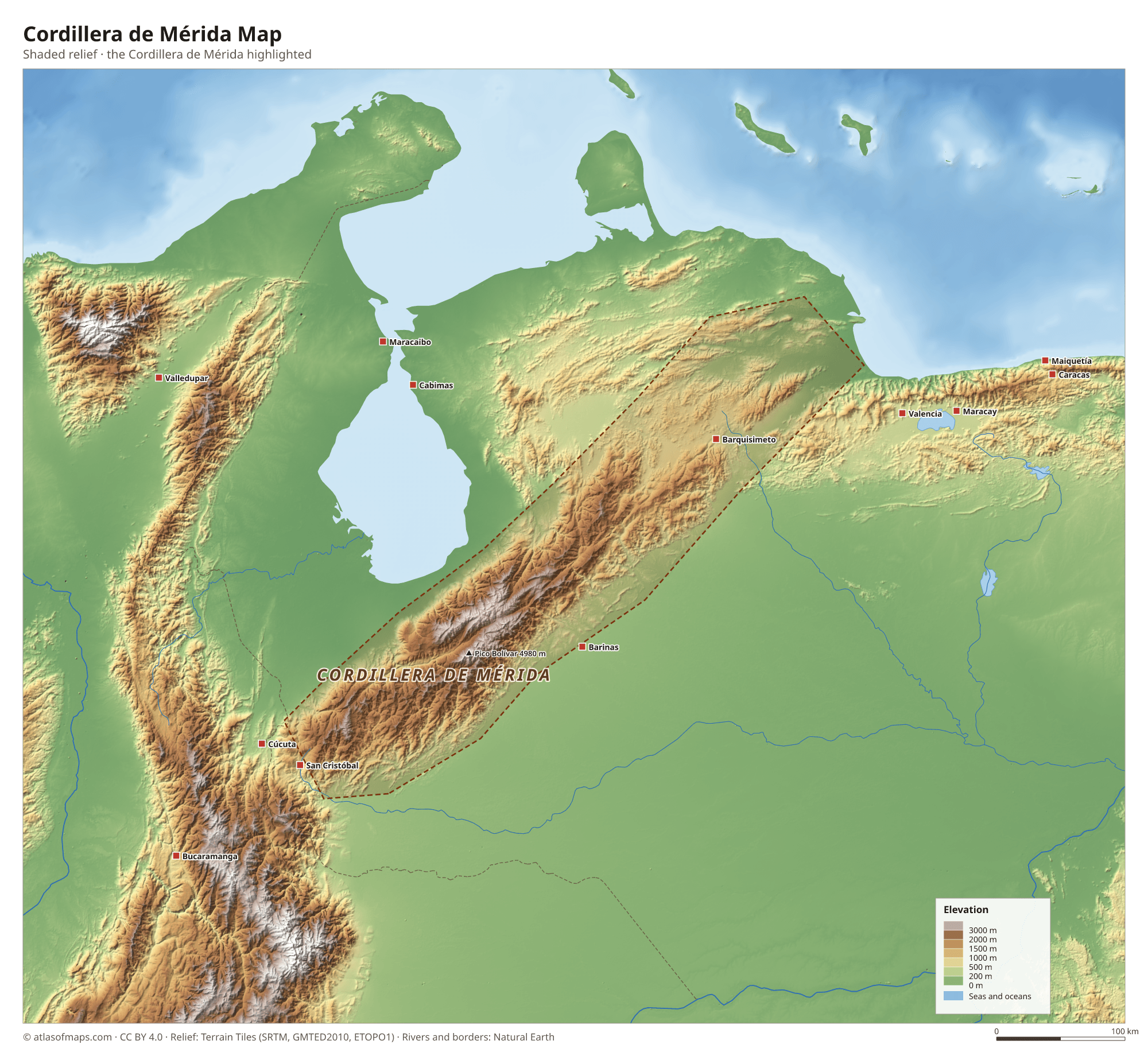 Cordillera de Mérida Map