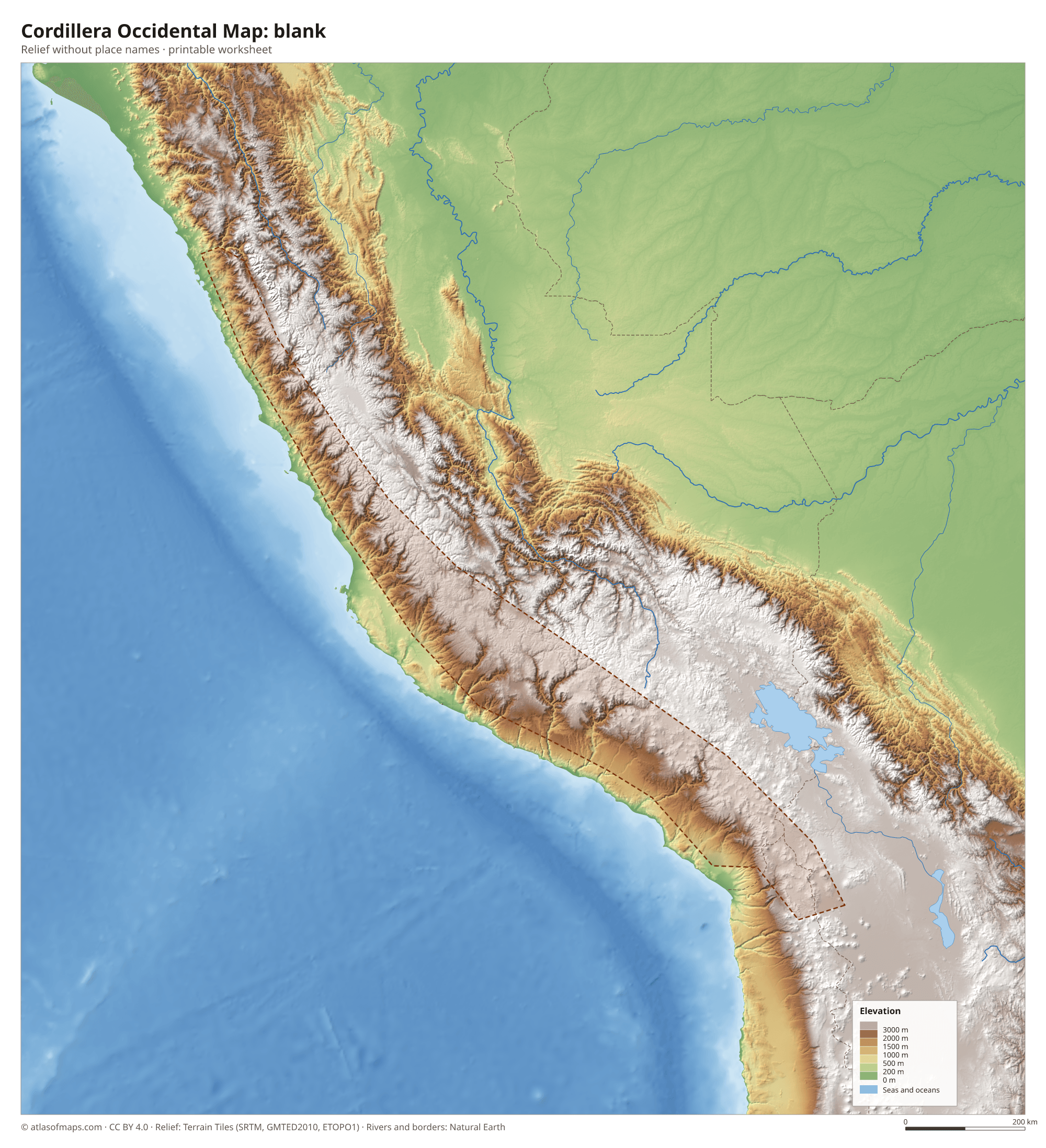 Cordillera Occidental Map without names