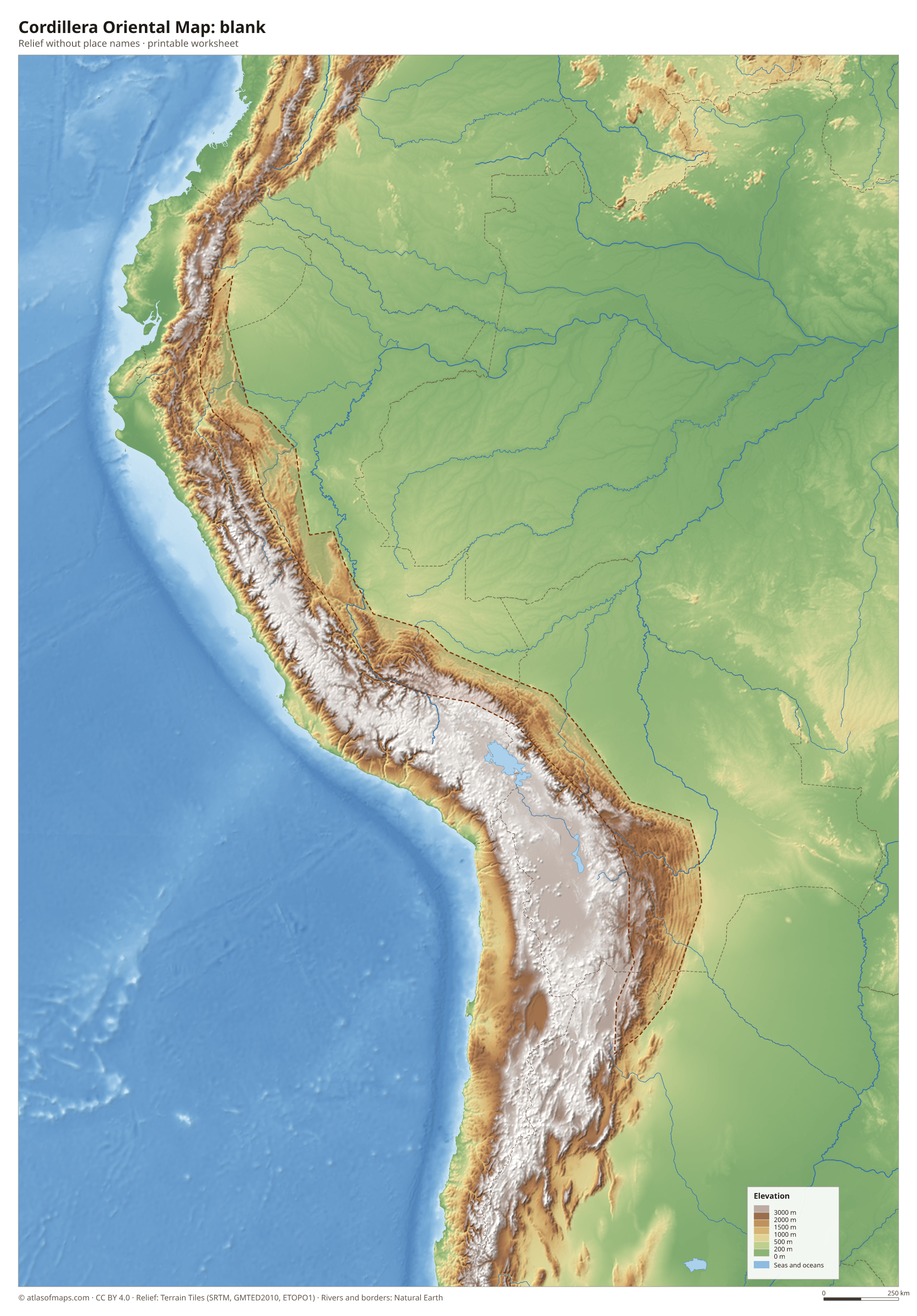 Cordillera Oriental Map without names