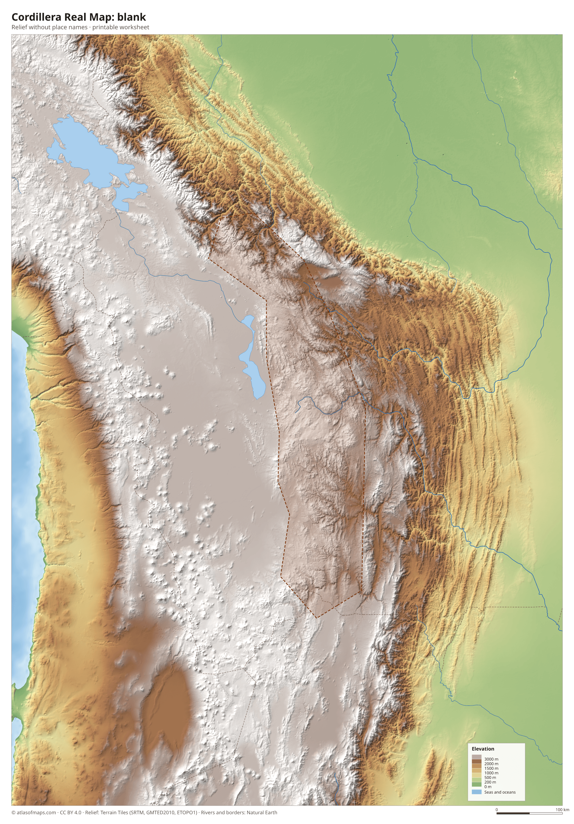 Cordillera Real Map without names