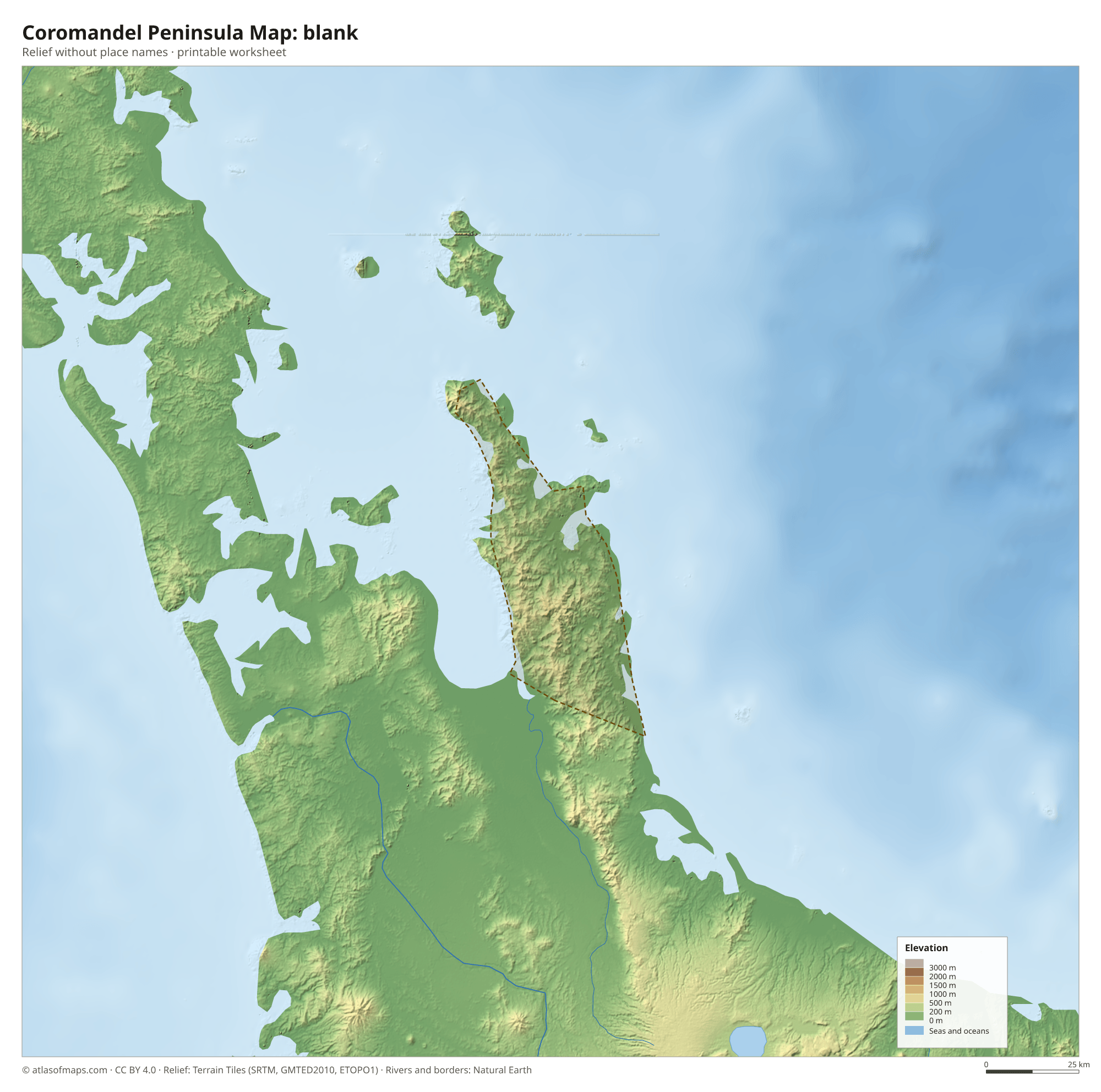 Coromandel Peninsula Map without names