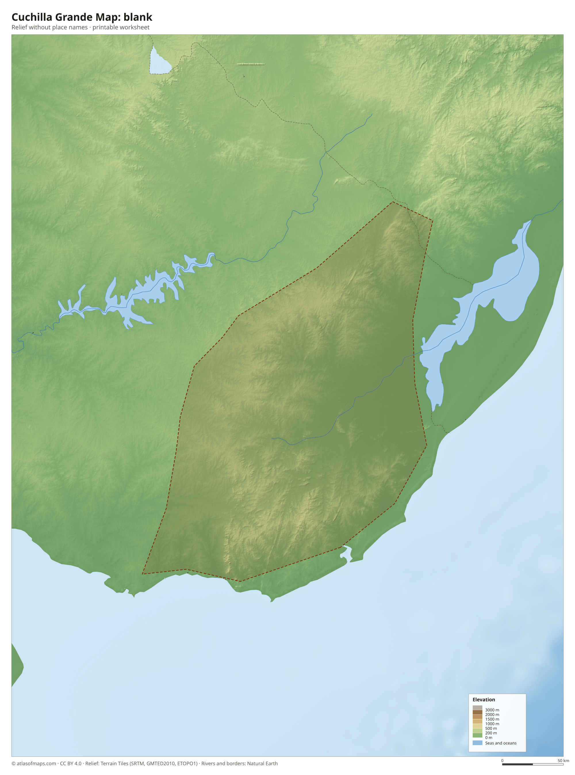 Cuchilla Grande Map without names