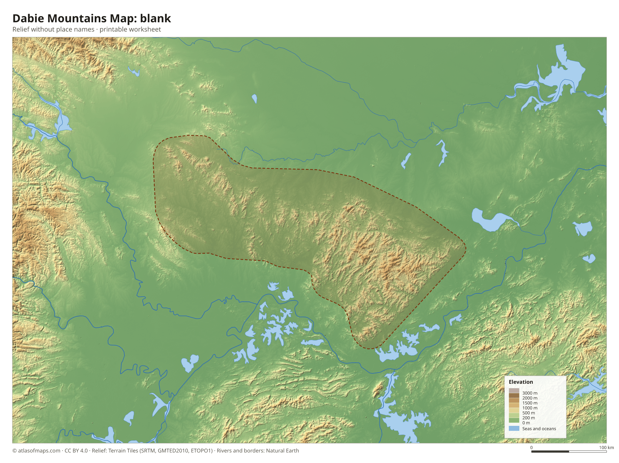 Dabie Mountains Map without names
