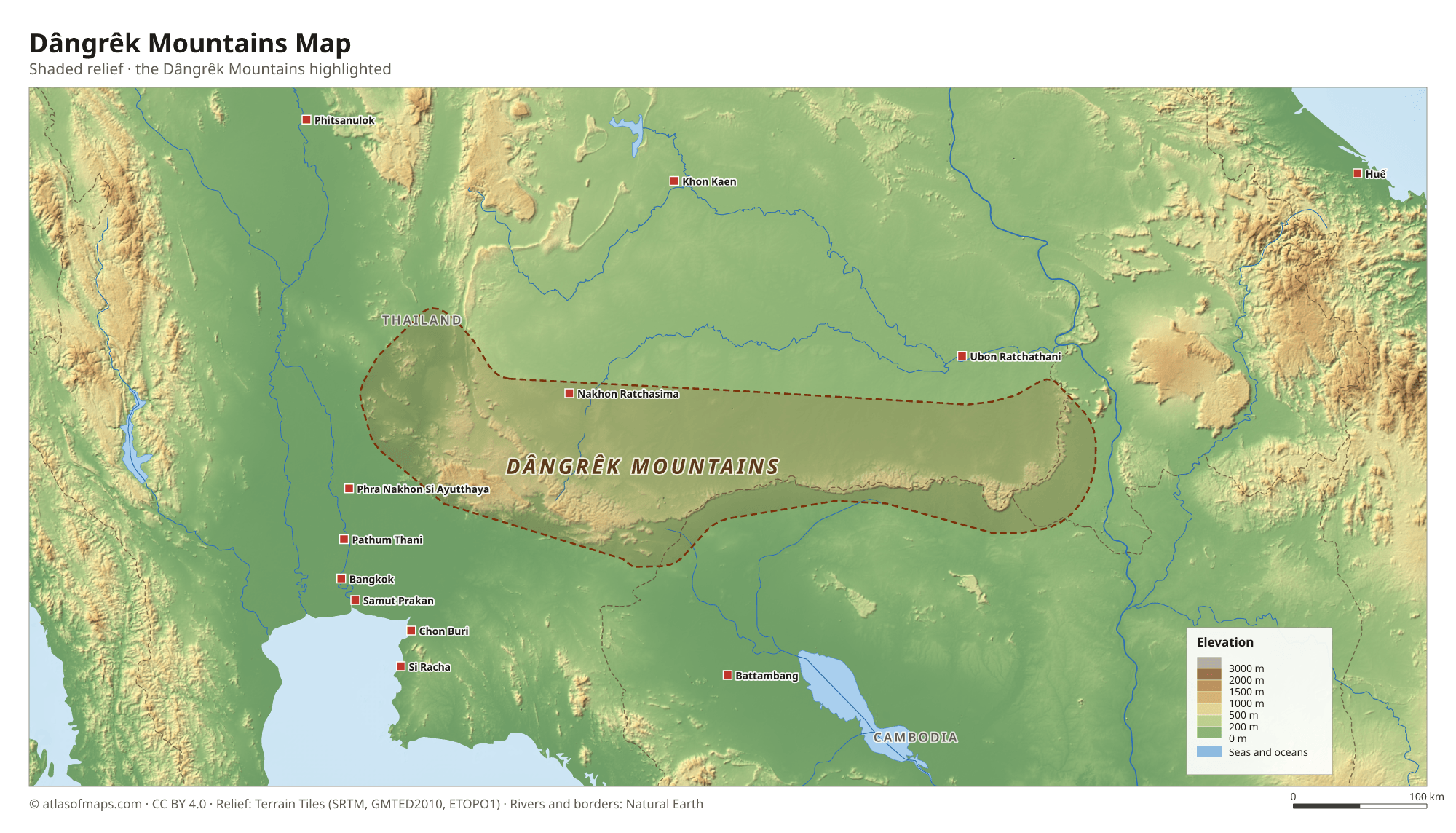 Dângrêk Mountains Map
