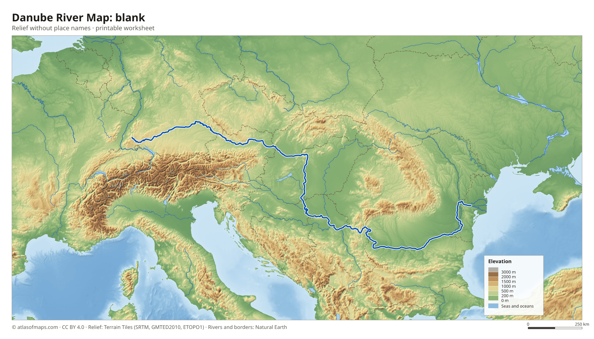 Danube River Map without names