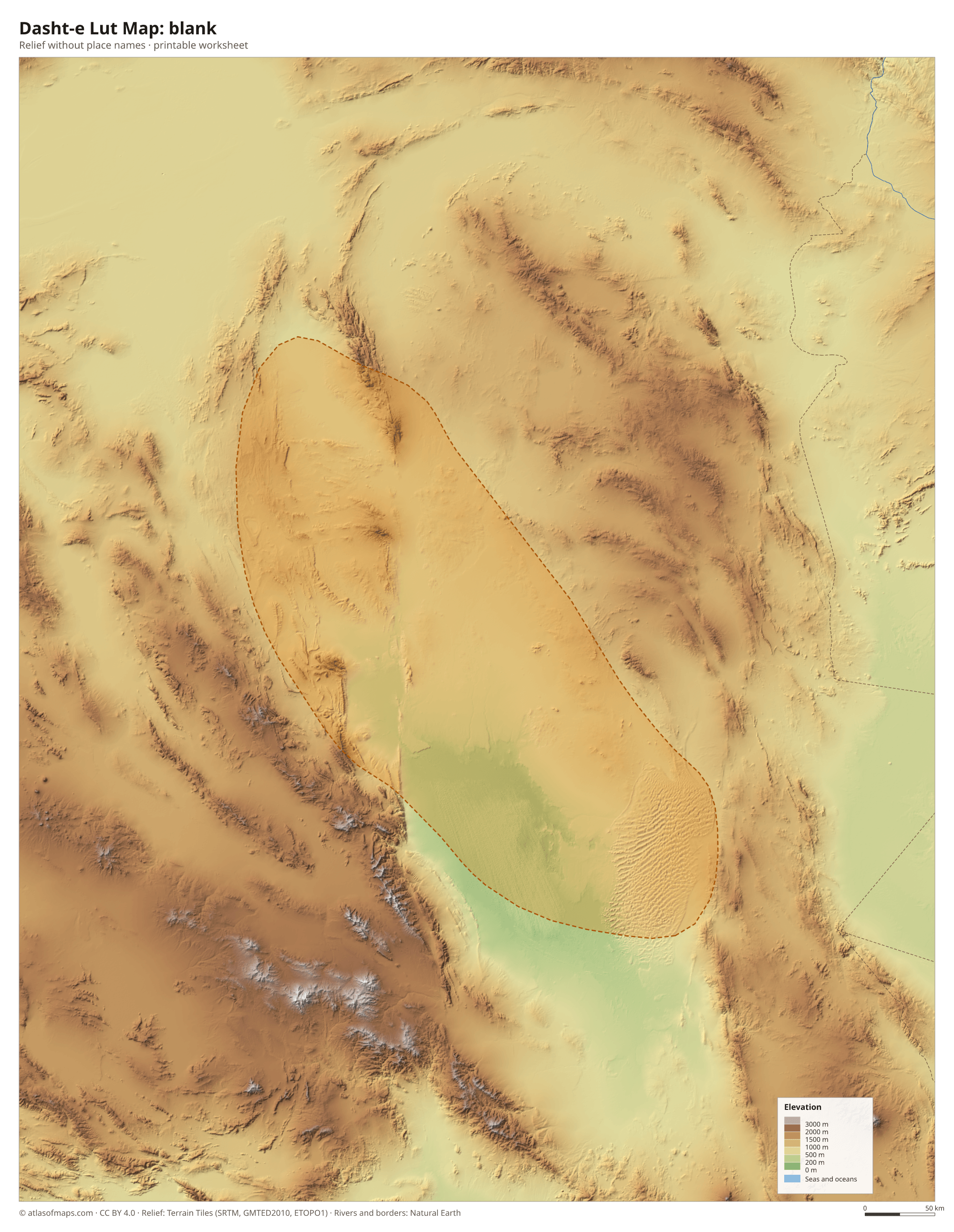 Dasht-e Lut Map without names