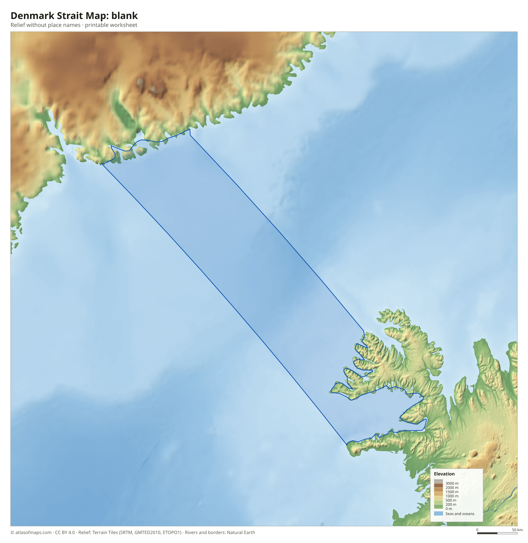 Denmark Strait Map without names