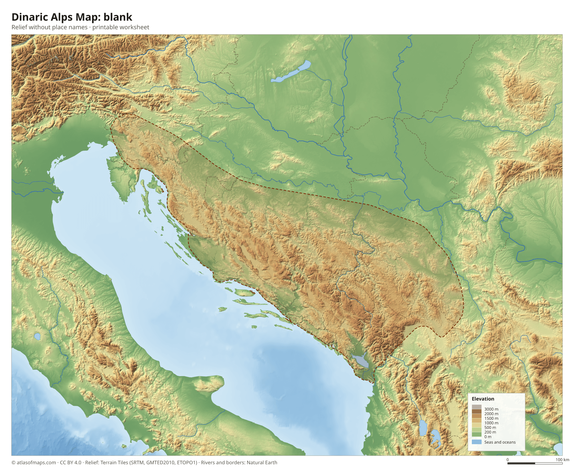 Dinaric Alps Map without names