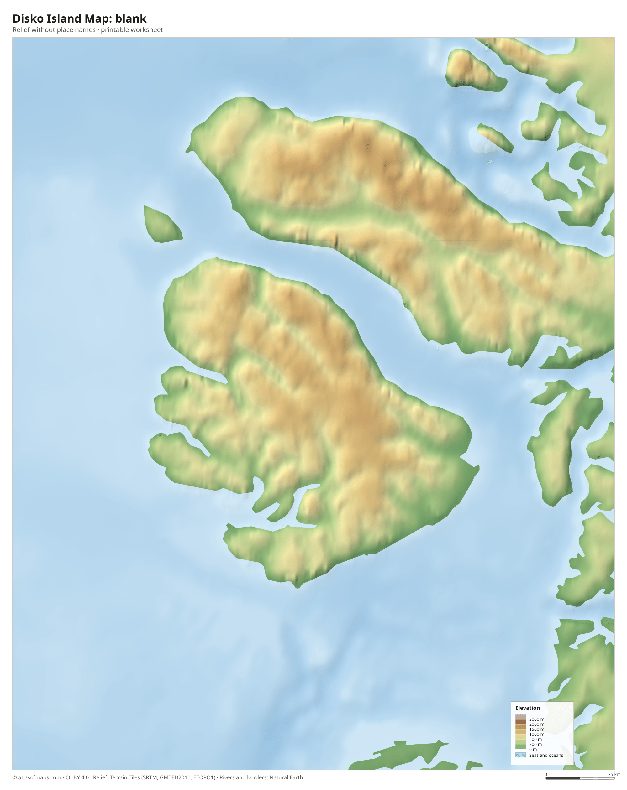 Disko Island Map without names