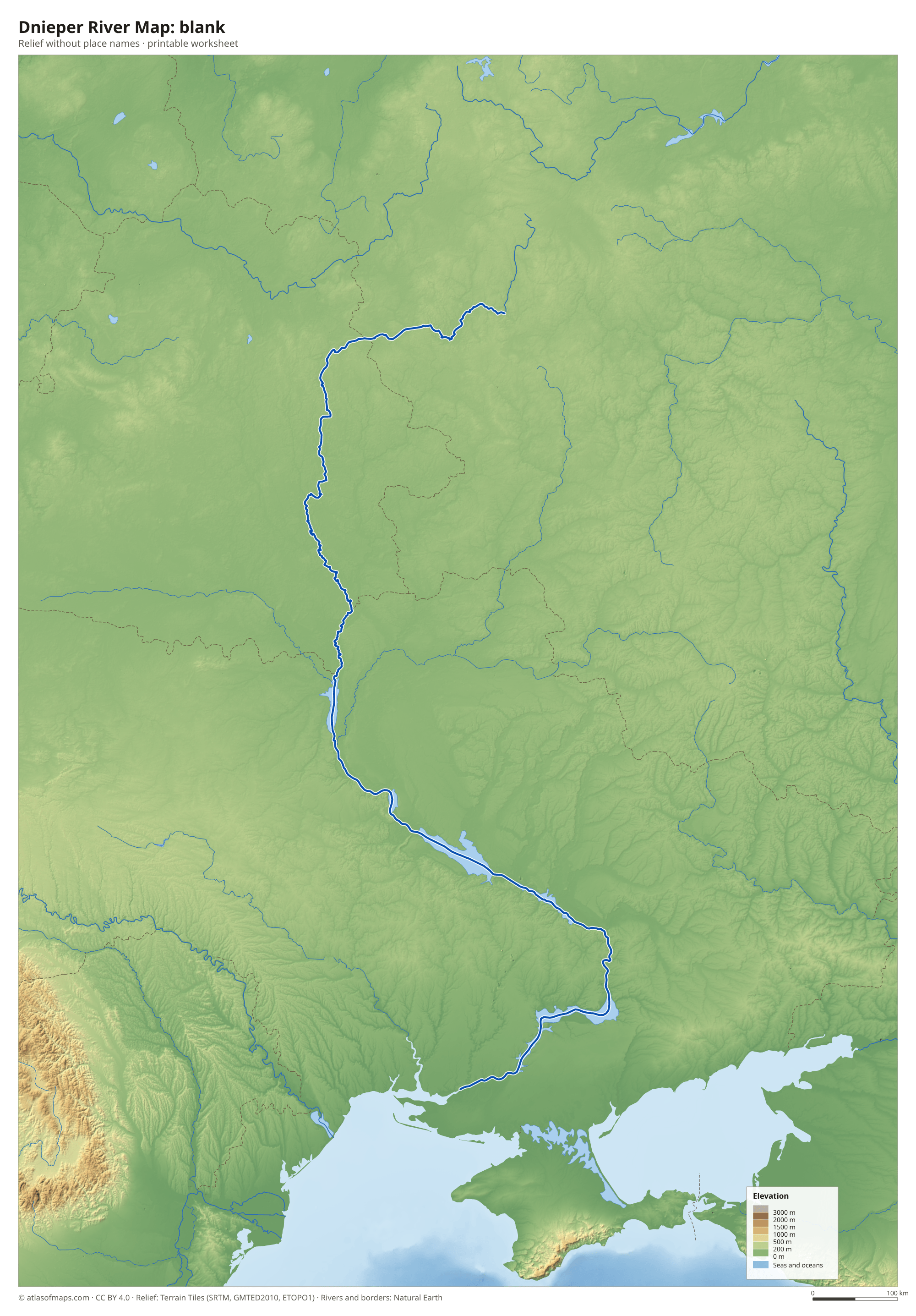 Dnieper River Map without names