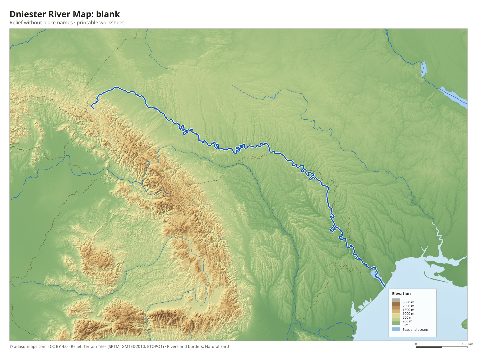 Dniester River Map without names
