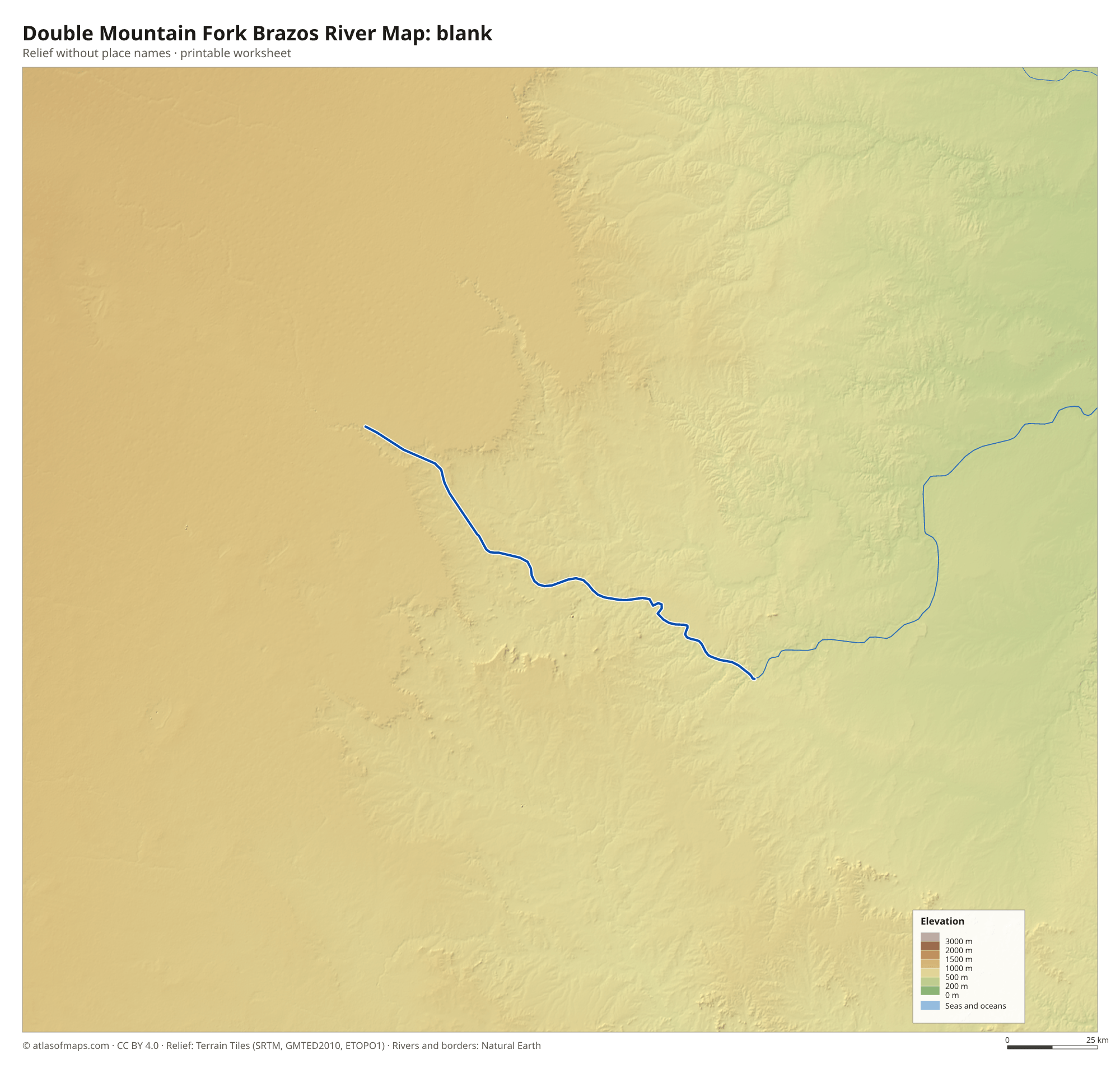 Double Mountain Fork Brazos River Map without names