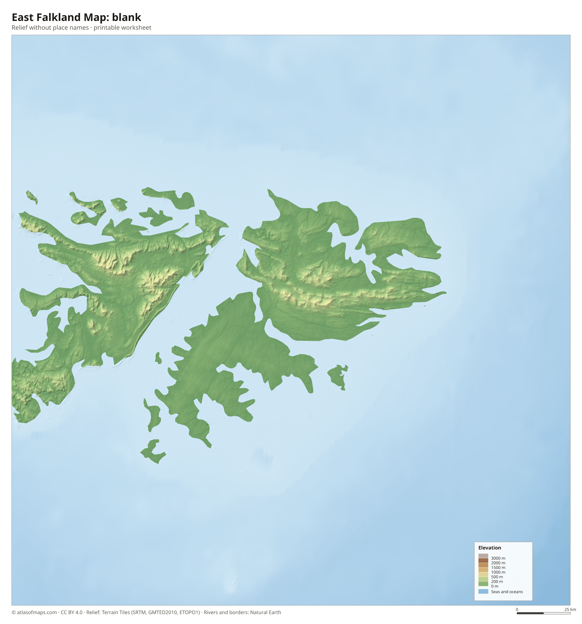 East Falkland Map without names