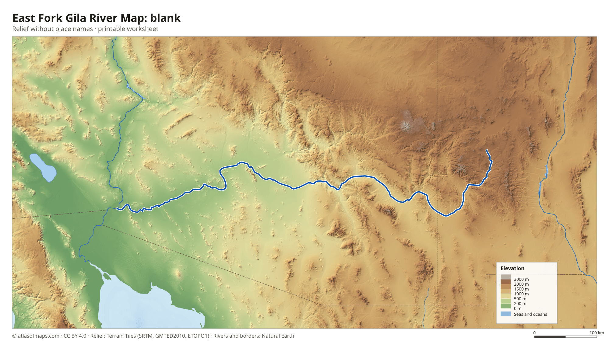 East Fork Gila River Map without names