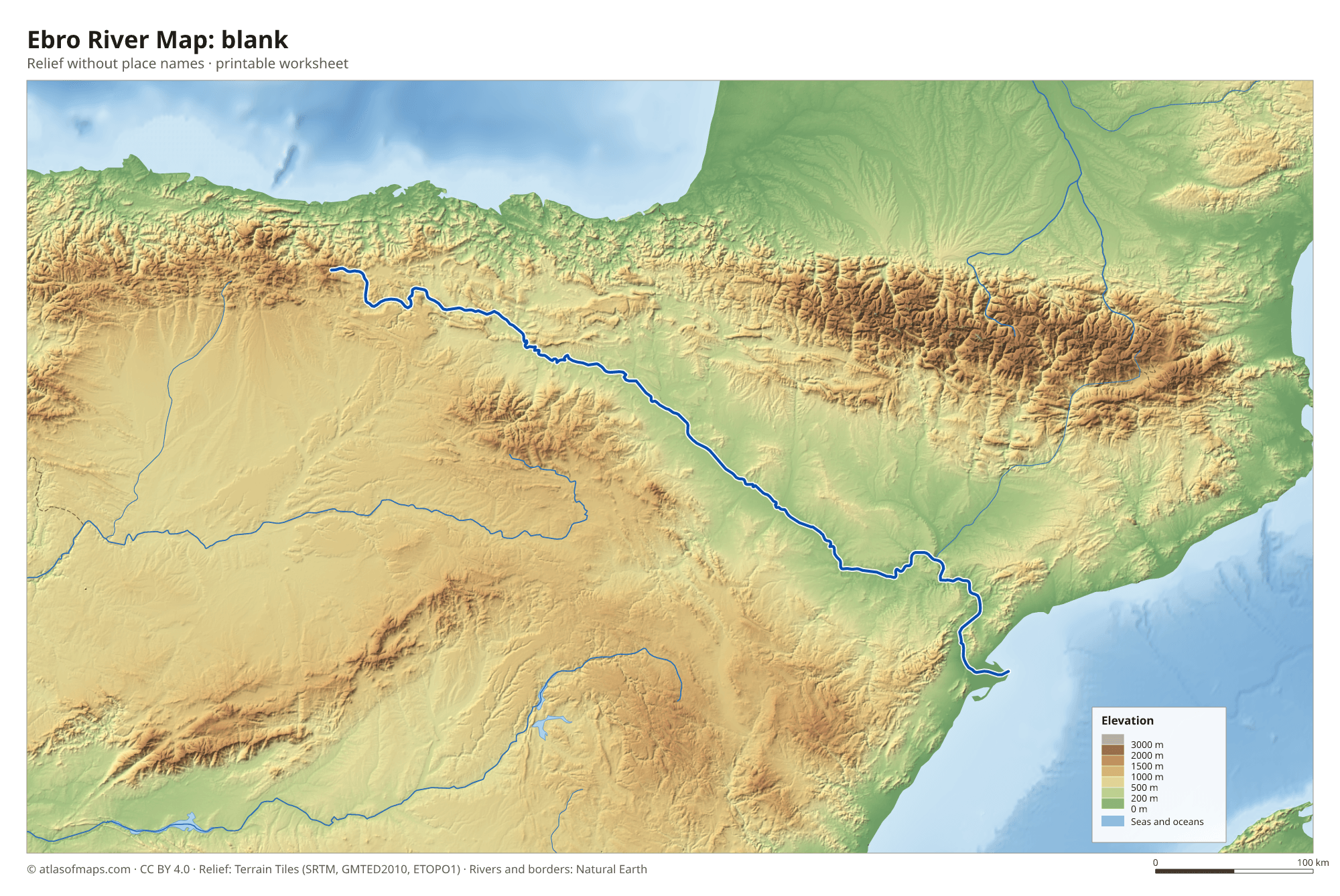 Ebro River Map without names