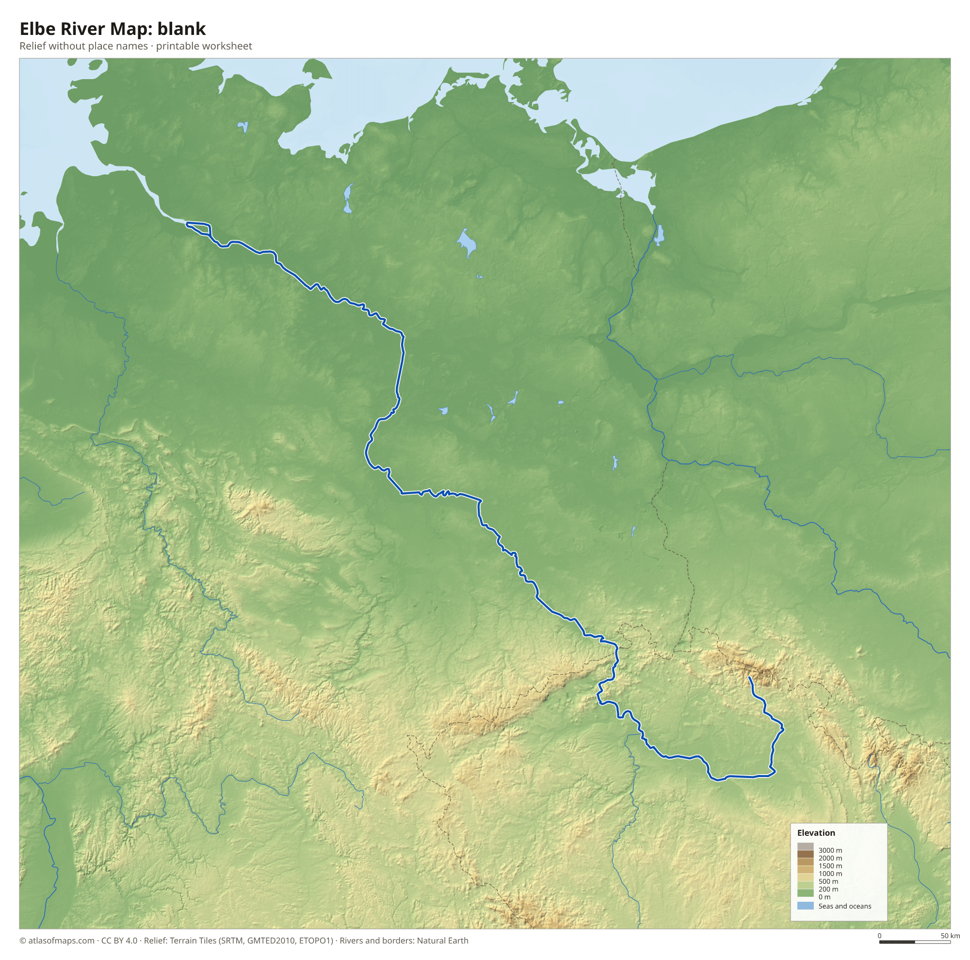 Elbe River Map without names